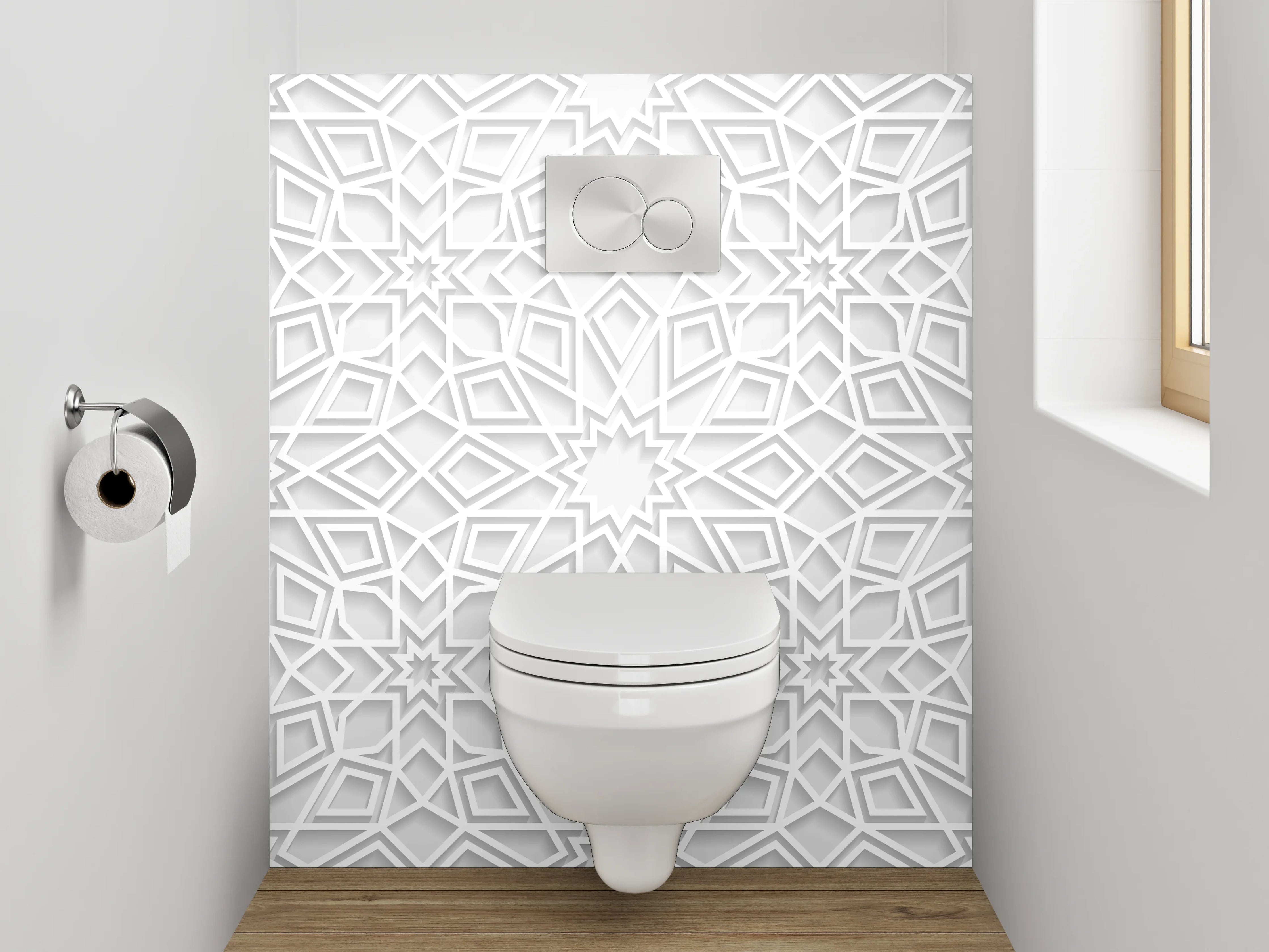 WC-Rückwand - Orientalisches weiß-graues Mosaikmuster