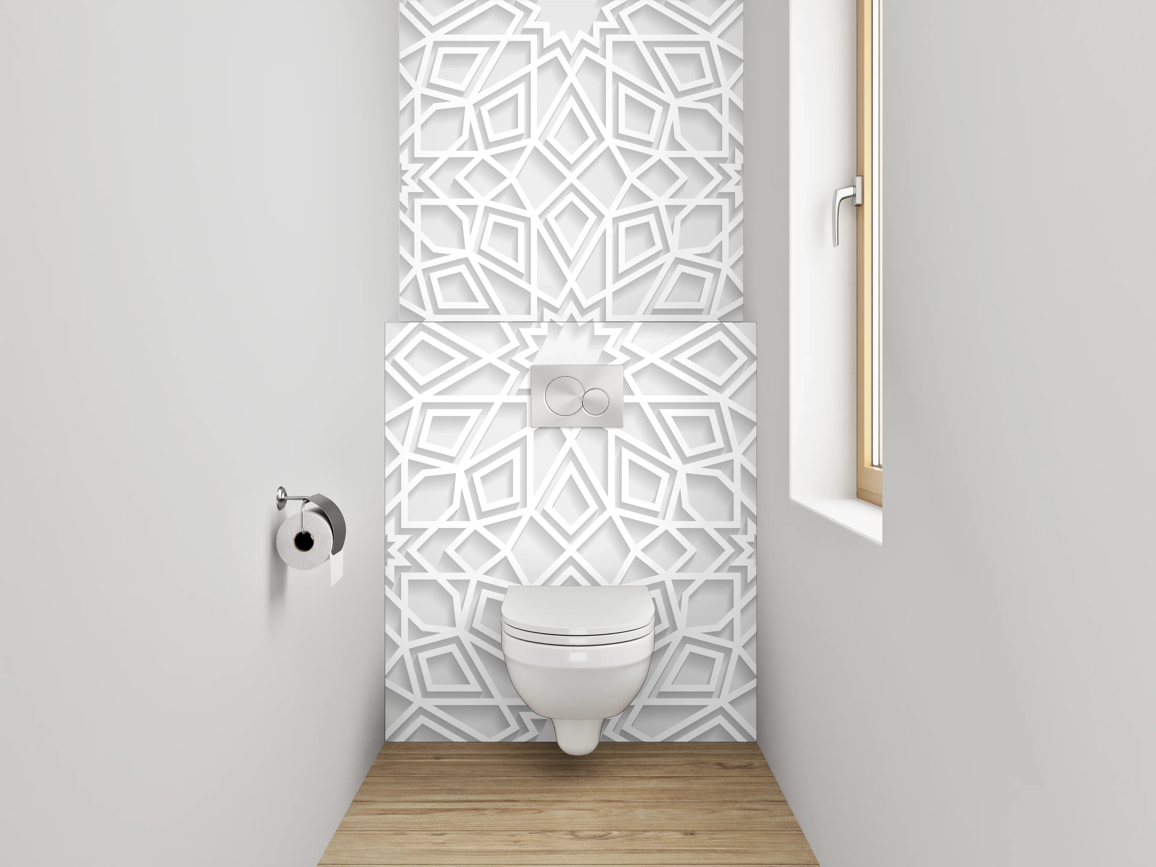 WC-Rückwand - Orientalisches weiß-graues Mosaikmuster