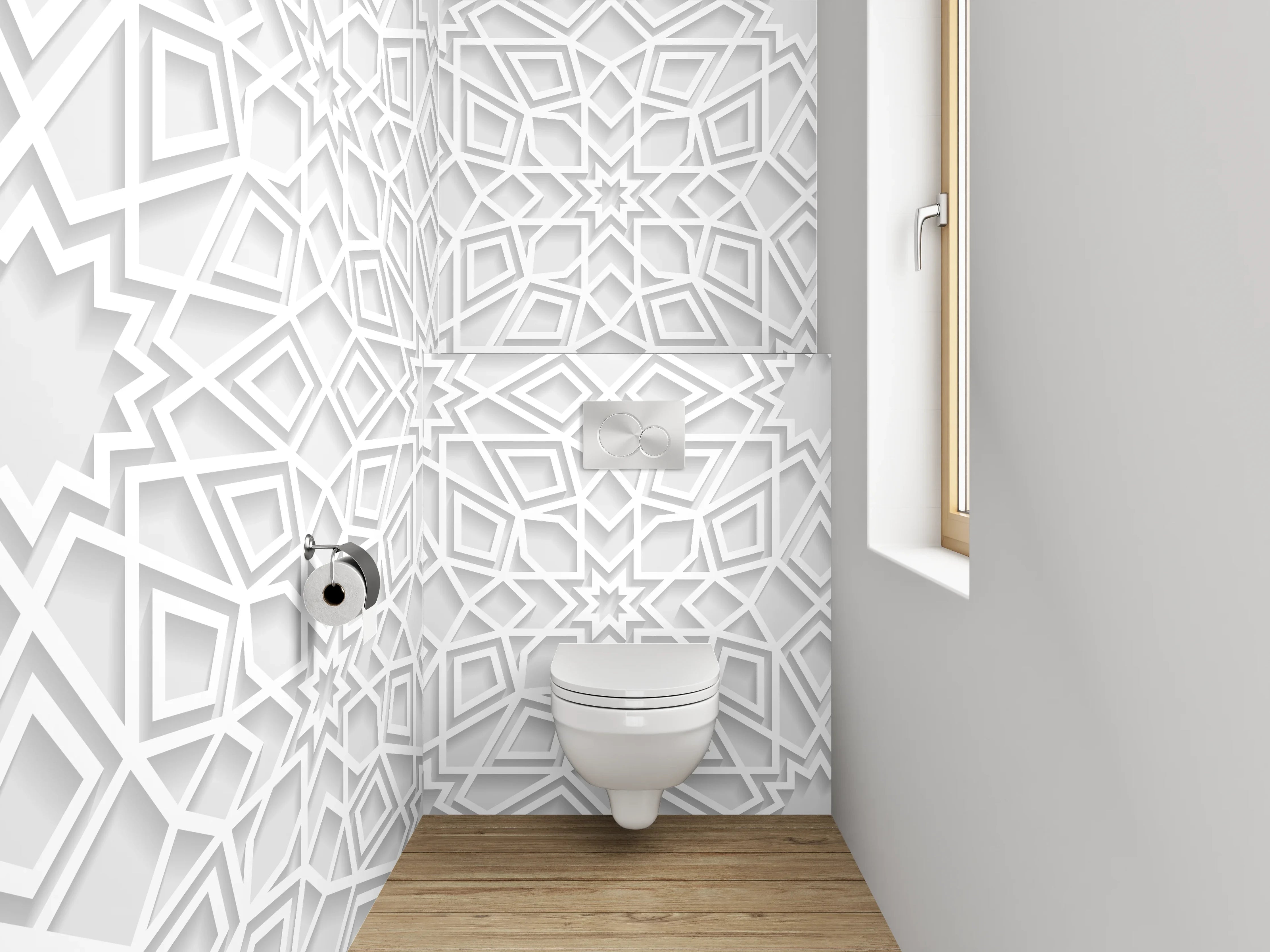 WC-Rückwand - Orientalisches weiß-graues Mosaikmuster