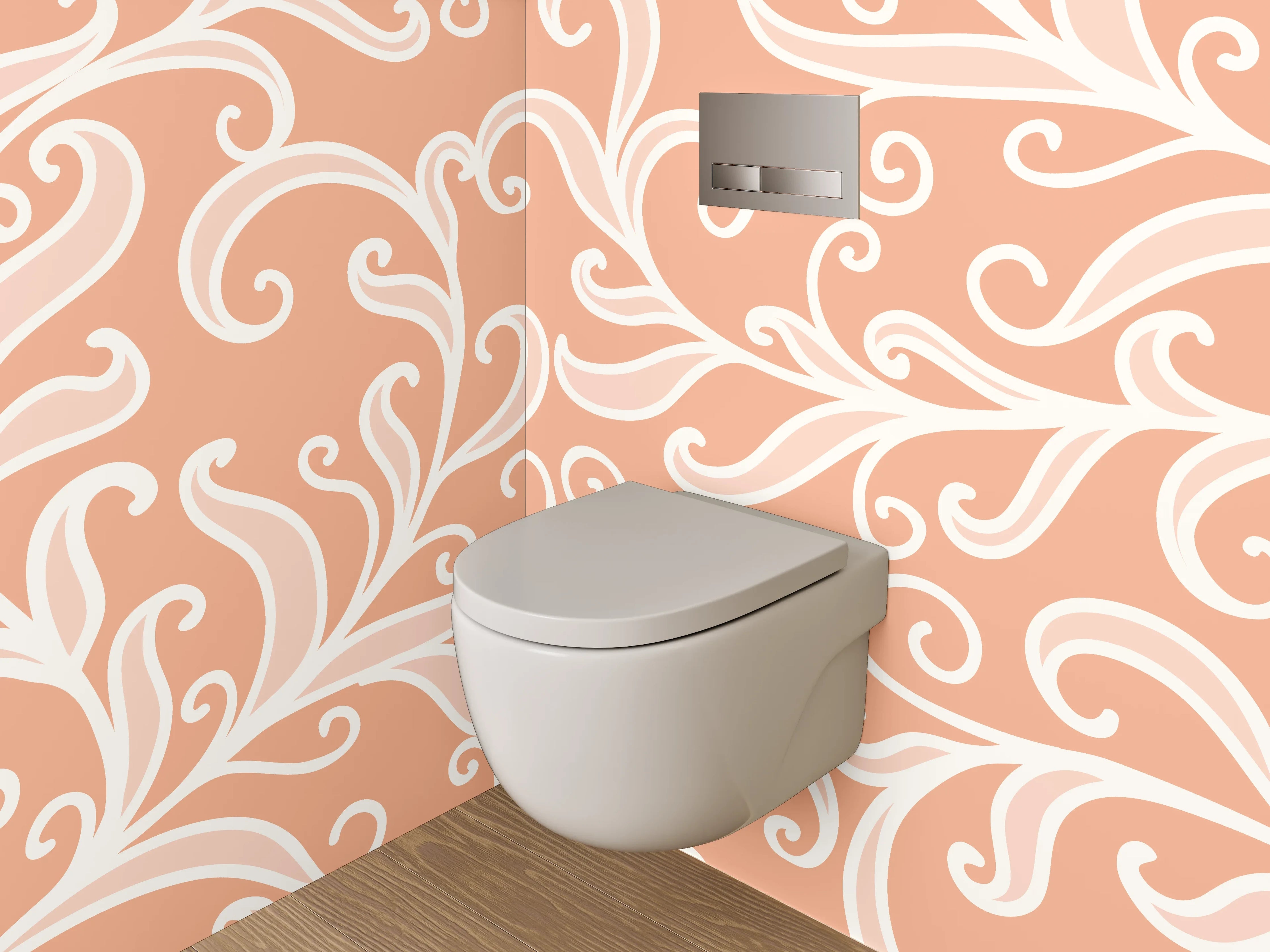 WC-Rückwand - Ornamentale Weißlinien auf Apricot