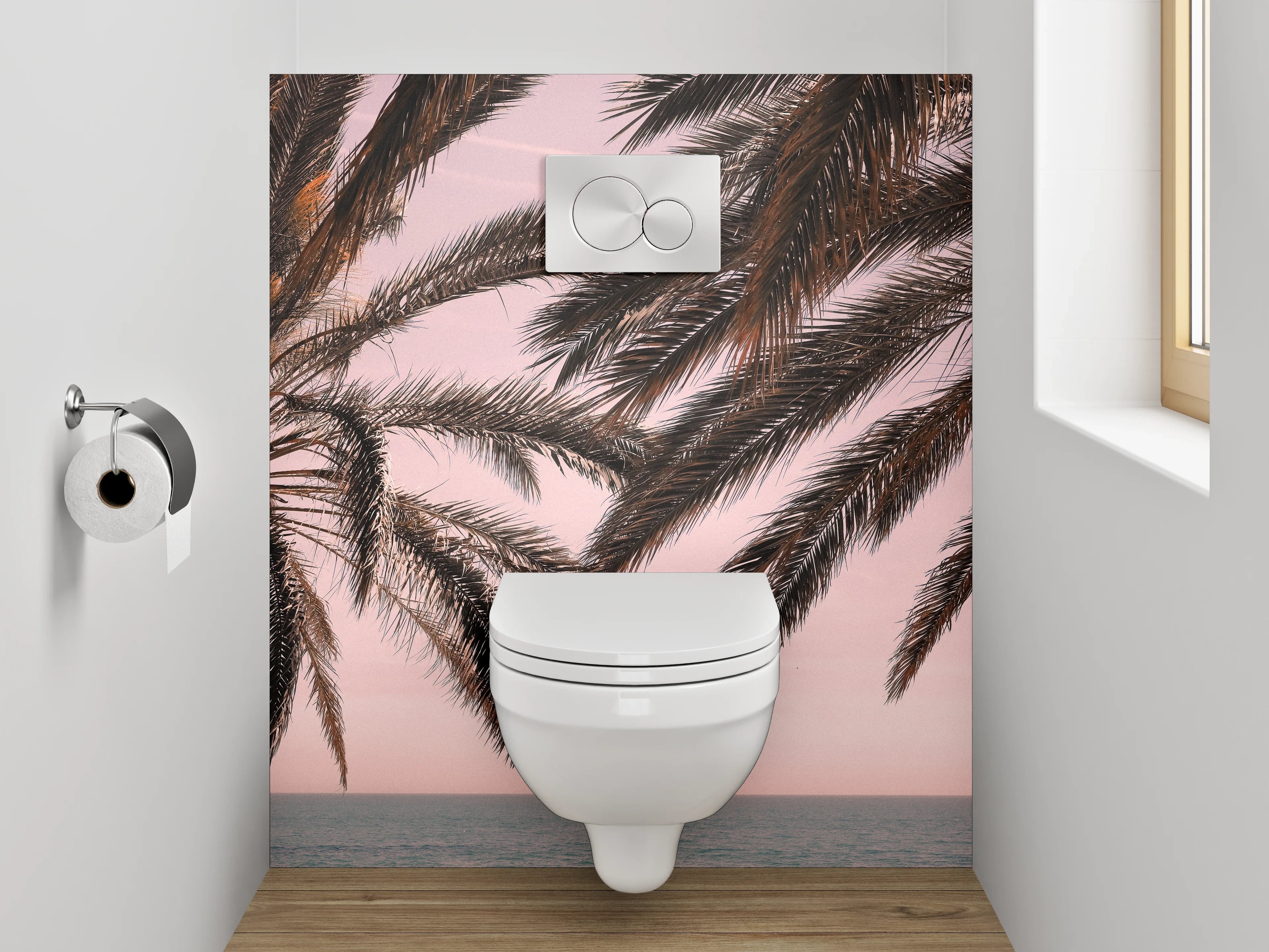 WC-Rückwand - Palmen am Meer Sonnenuntergang Kulisse