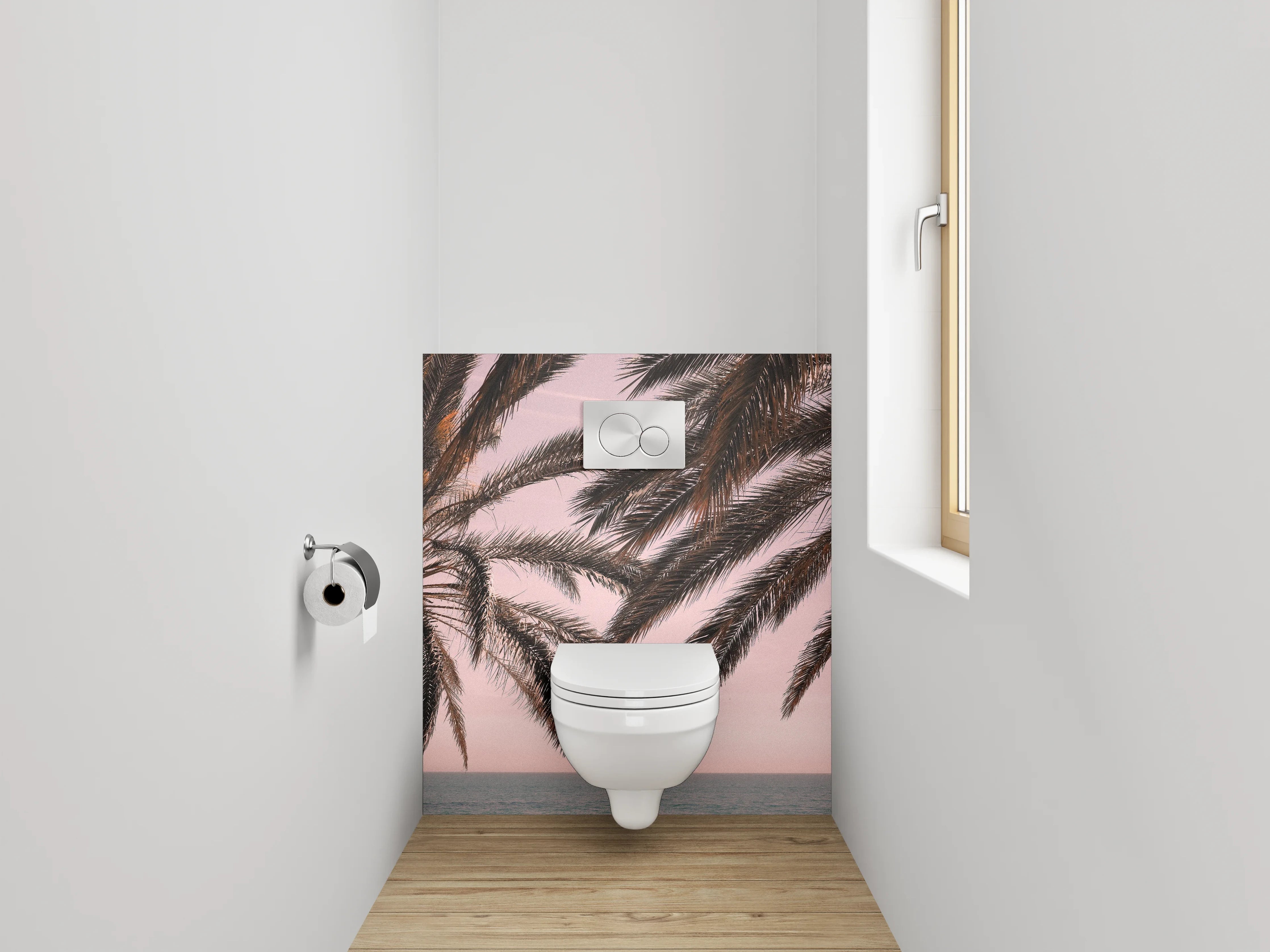 WC-Rückwand - Palmen am Meer Sonnenuntergang Kulisse
