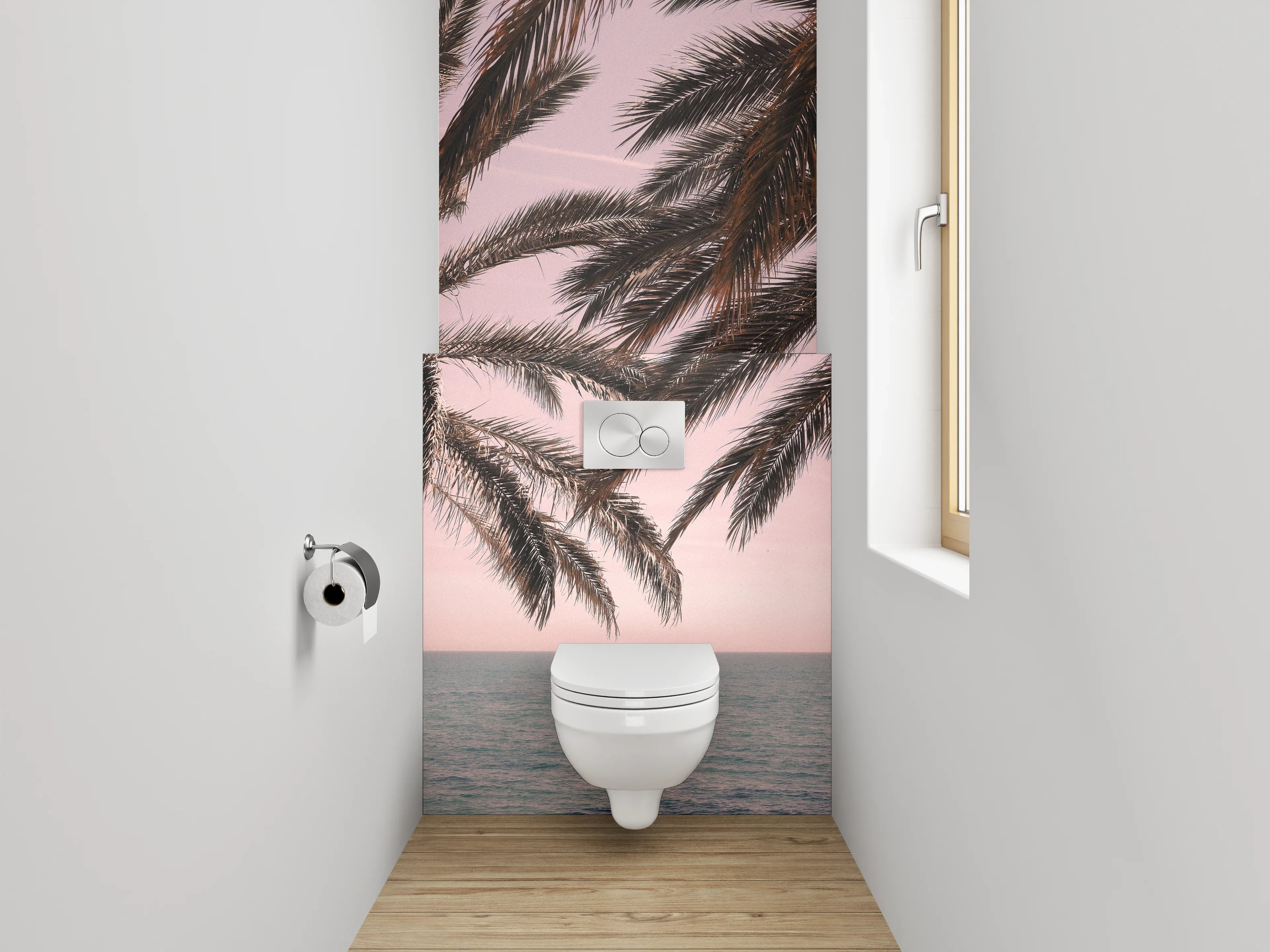 WC-Rückwand - Palmen am Meer Sonnenuntergang Kulisse