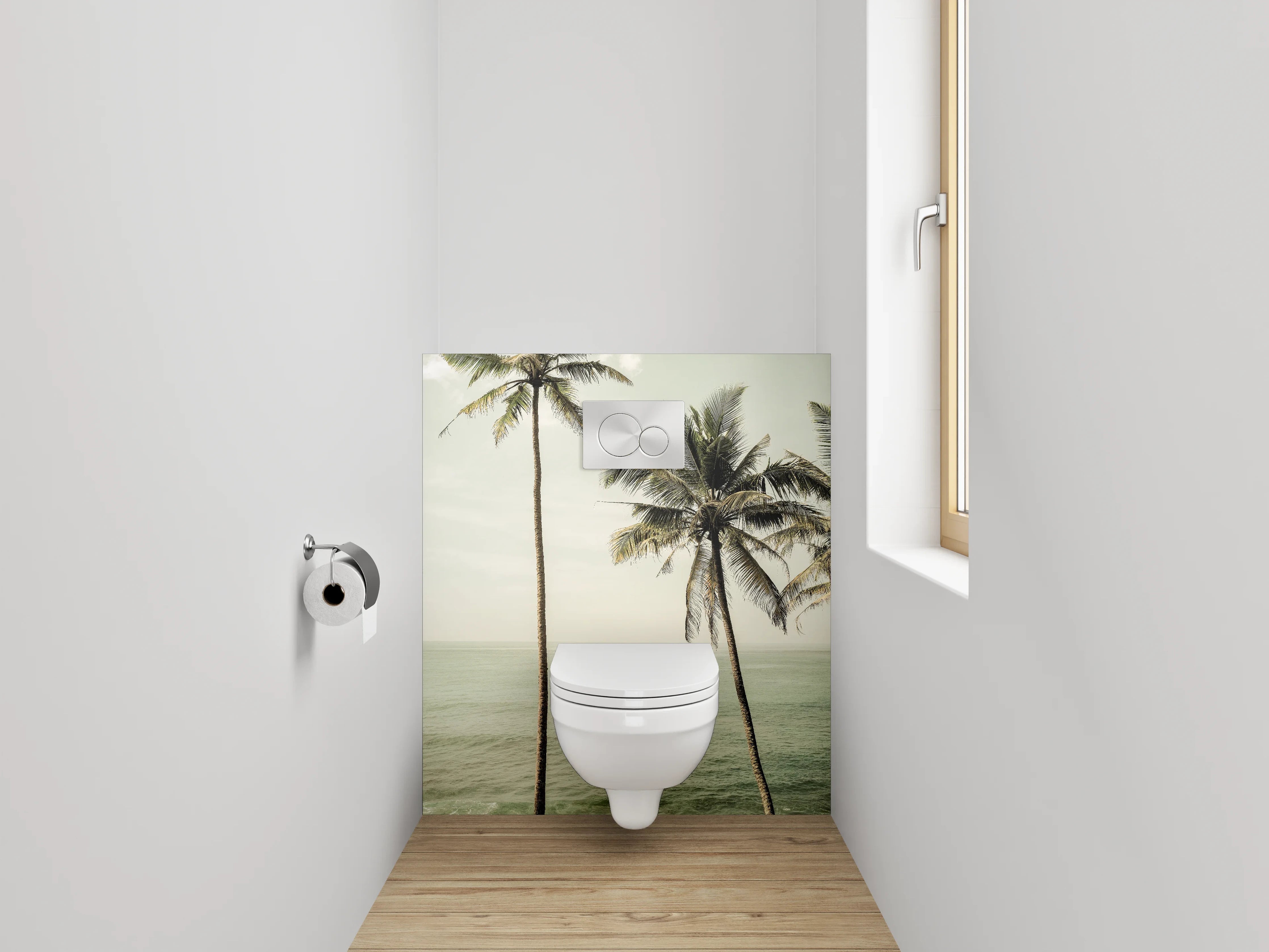 WC-Rückwand - Palmen am tropischen Meer – Wandbild