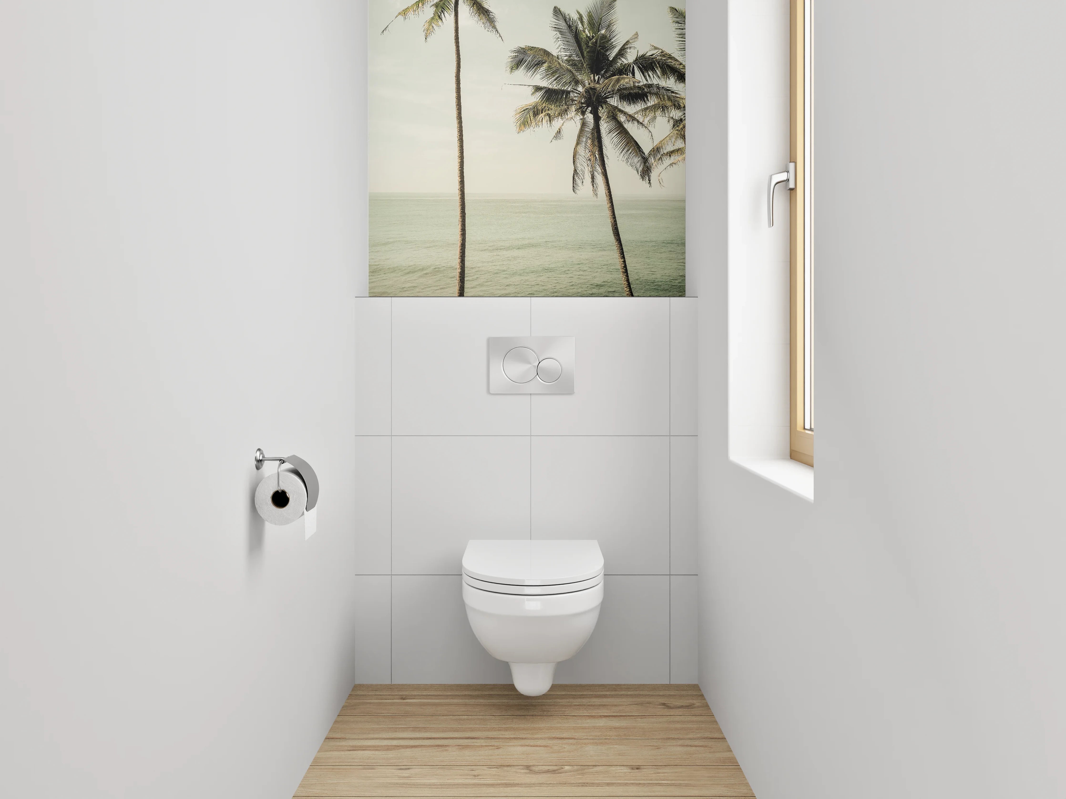 WC-Rückwand - Palmen am tropischen Meer – Wandbild