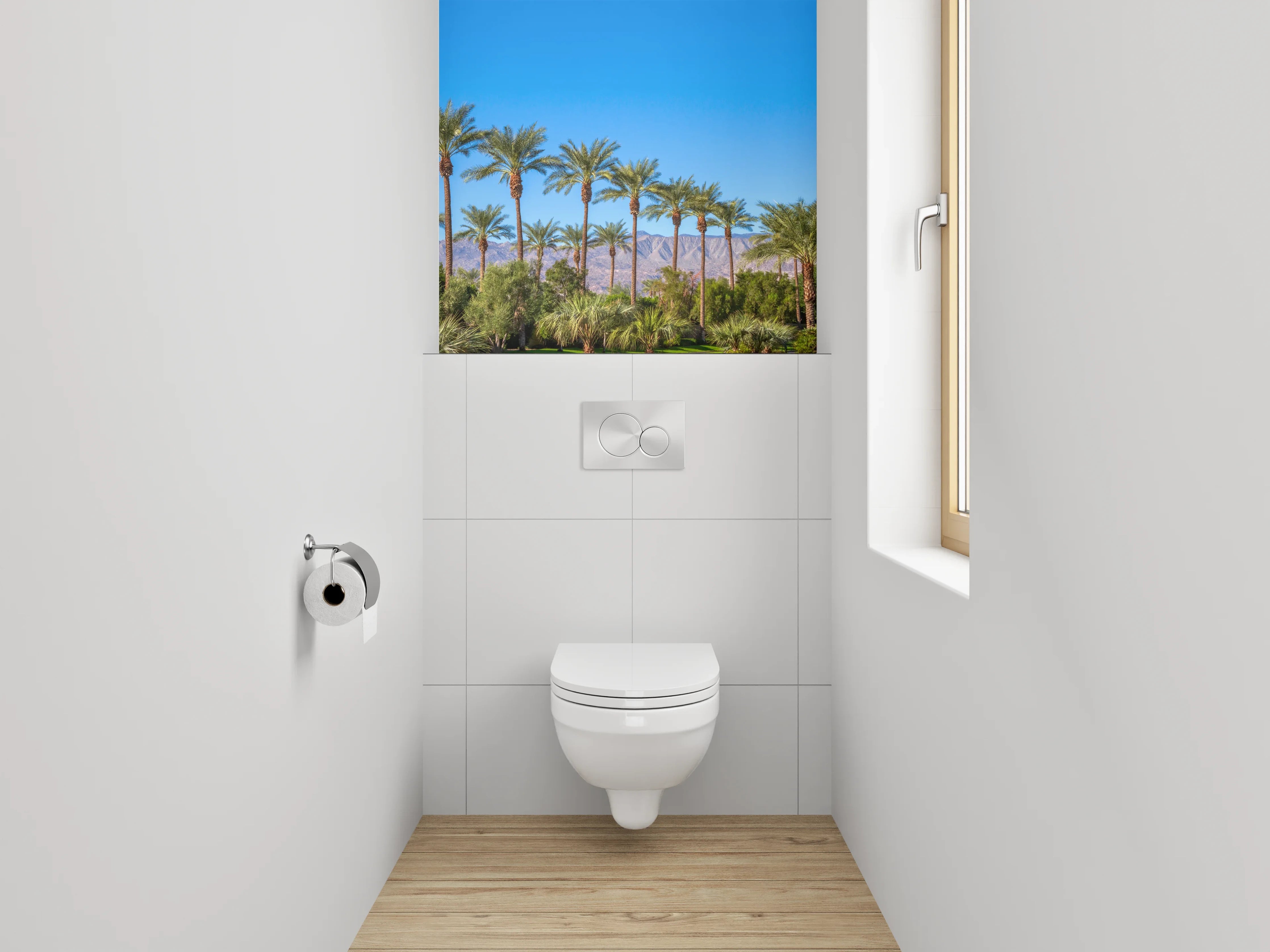 WC-Rückwand - Palmen und Berge Panorama