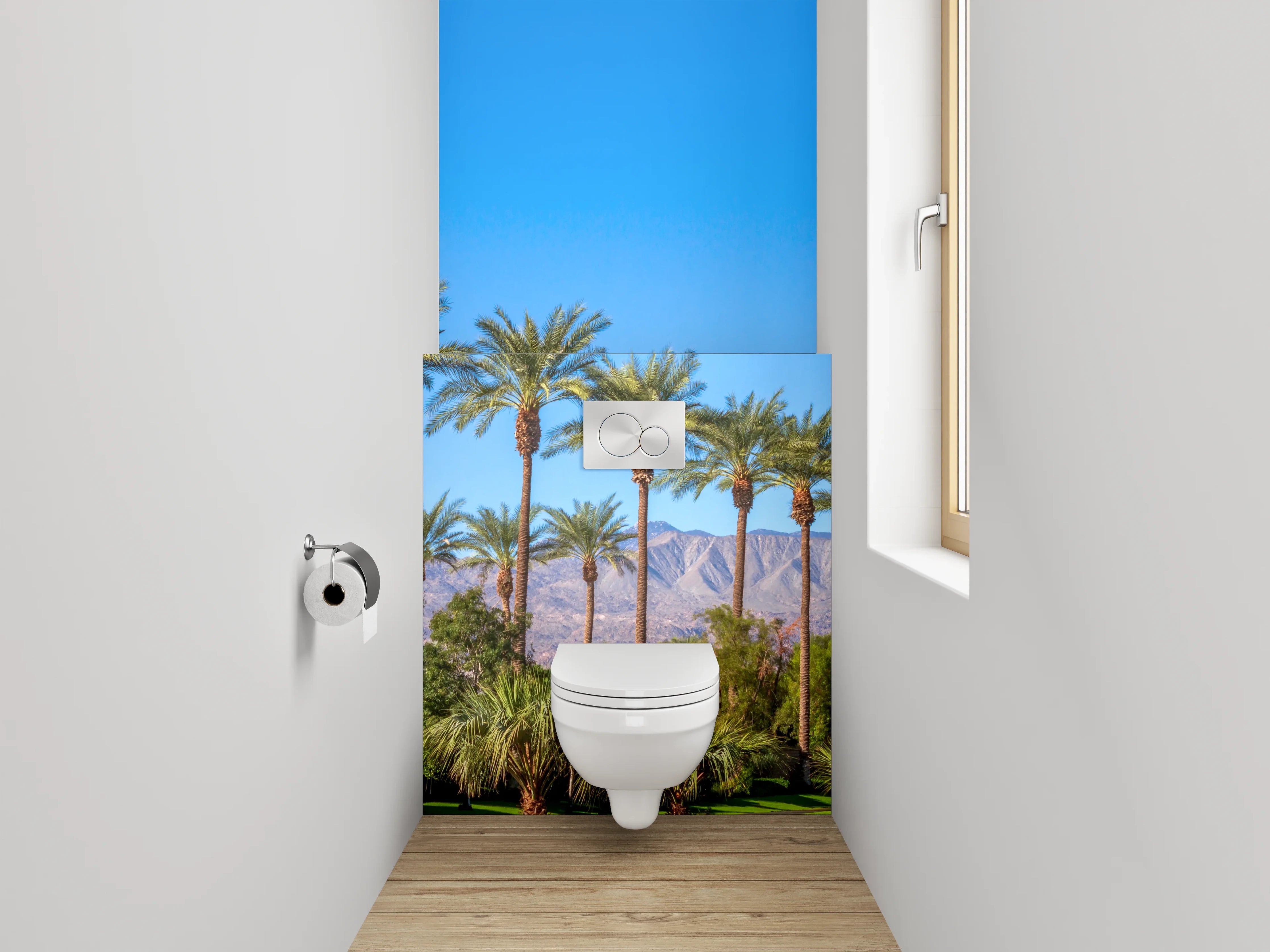 WC-Rückwand - Palmen und Berge Panorama