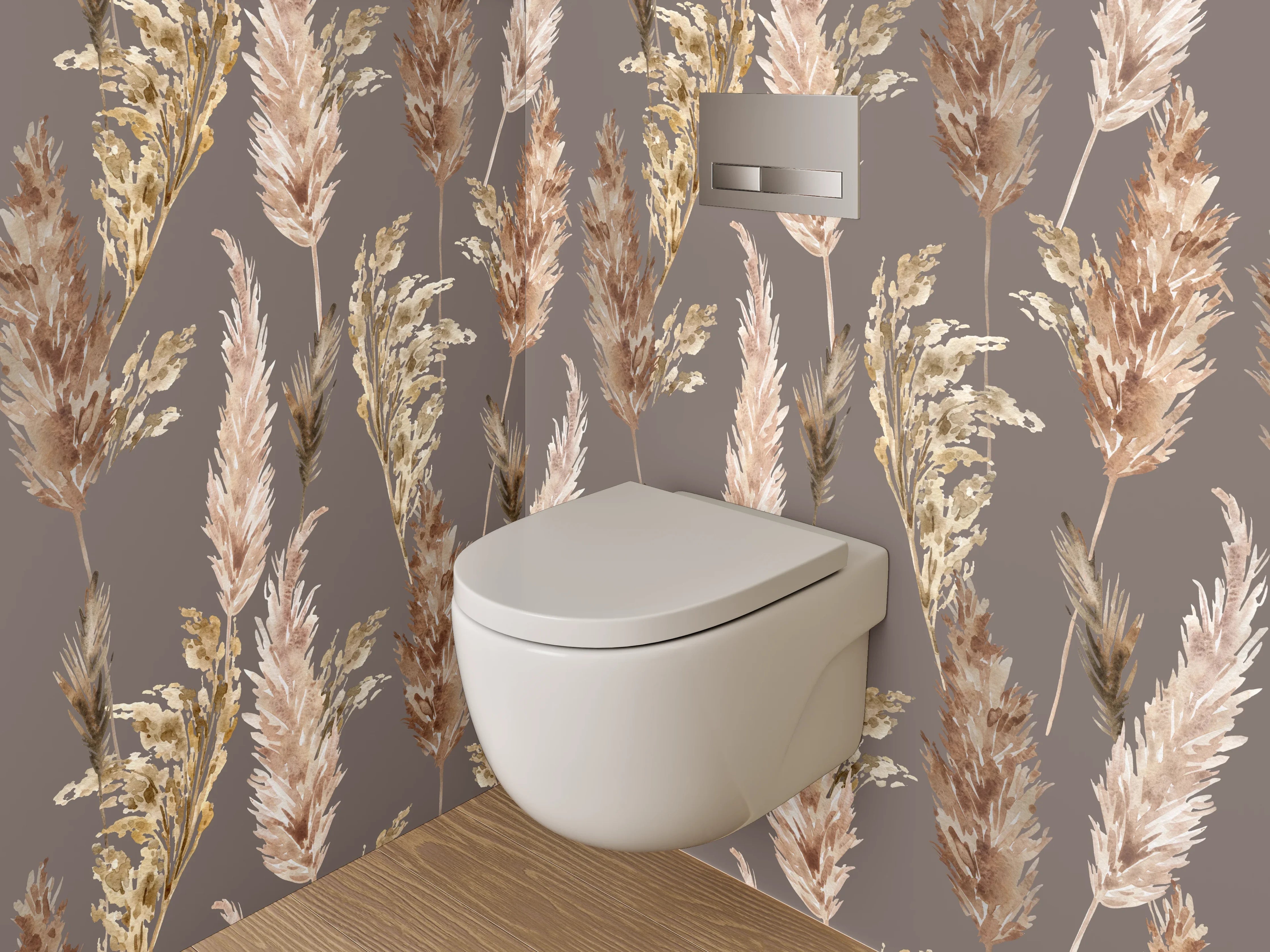 WC-Rückwand - Pampasgras Tapete Braun Beige Muster