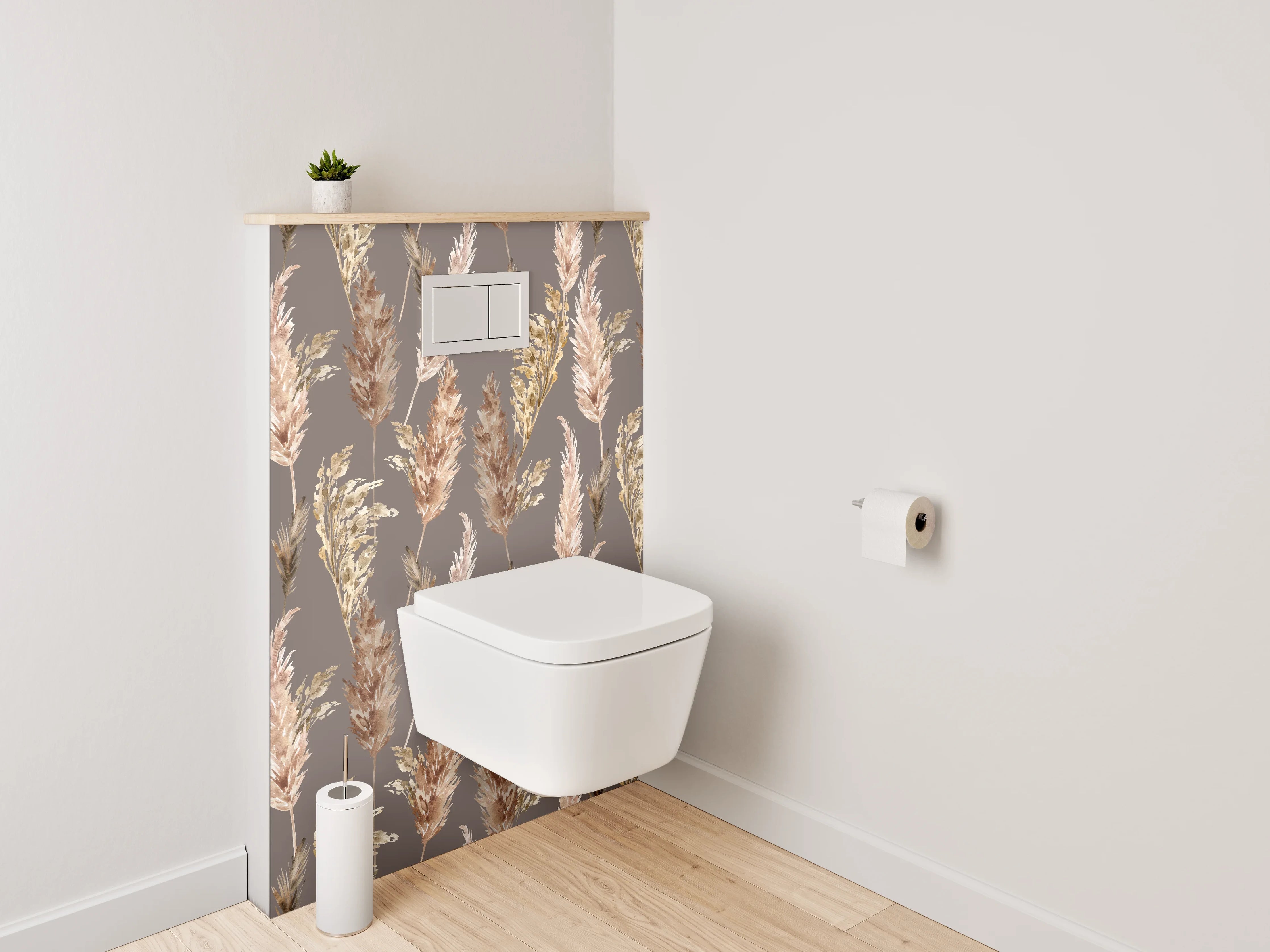 WC-Rückwand - Pampasgras Tapete Braun Beige Muster