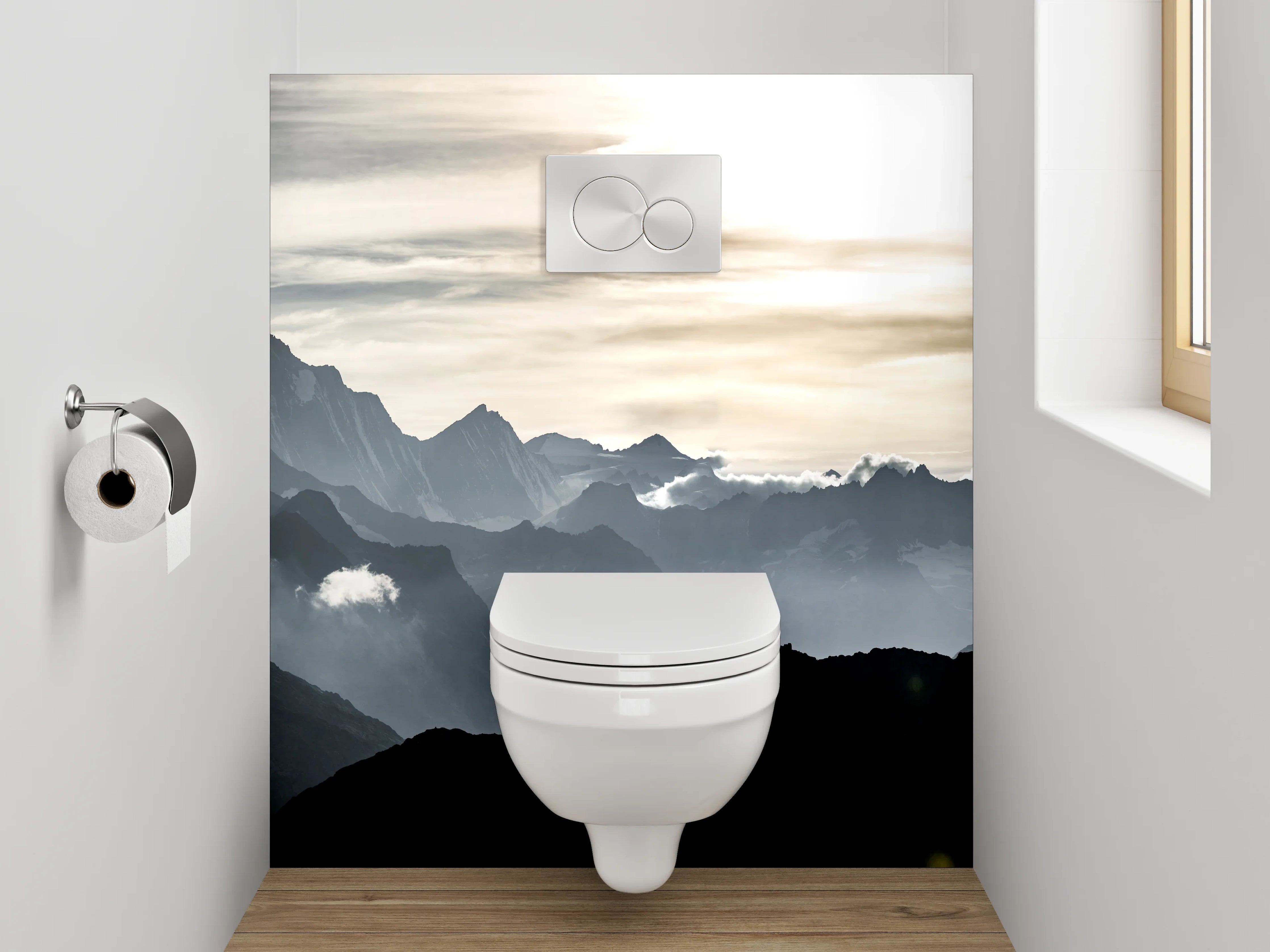 WC-Rückwand - Panorama Alpen Berge Sonnenaufgang