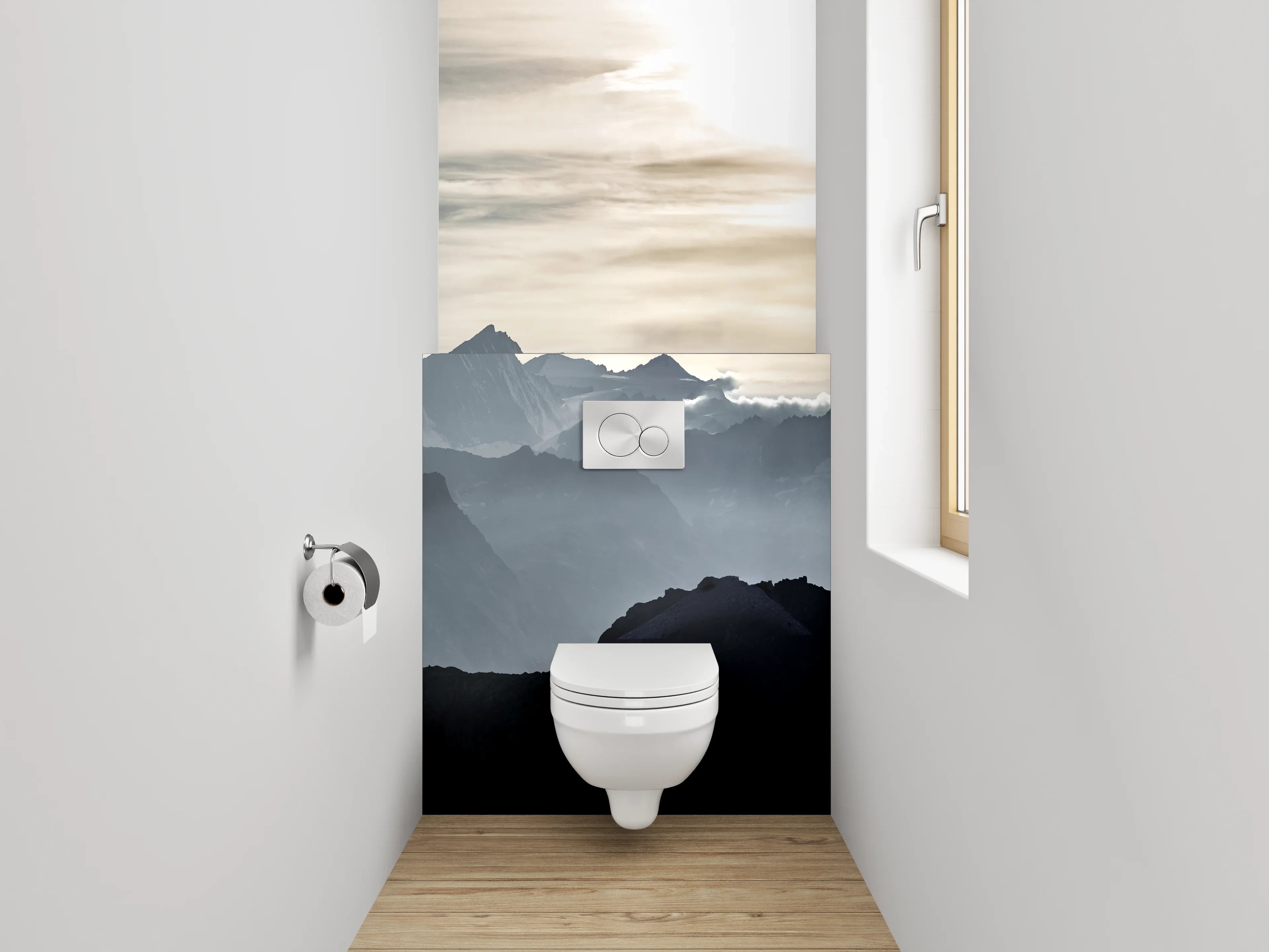 WC-Rückwand - Panorama Alpen Berge Sonnenaufgang