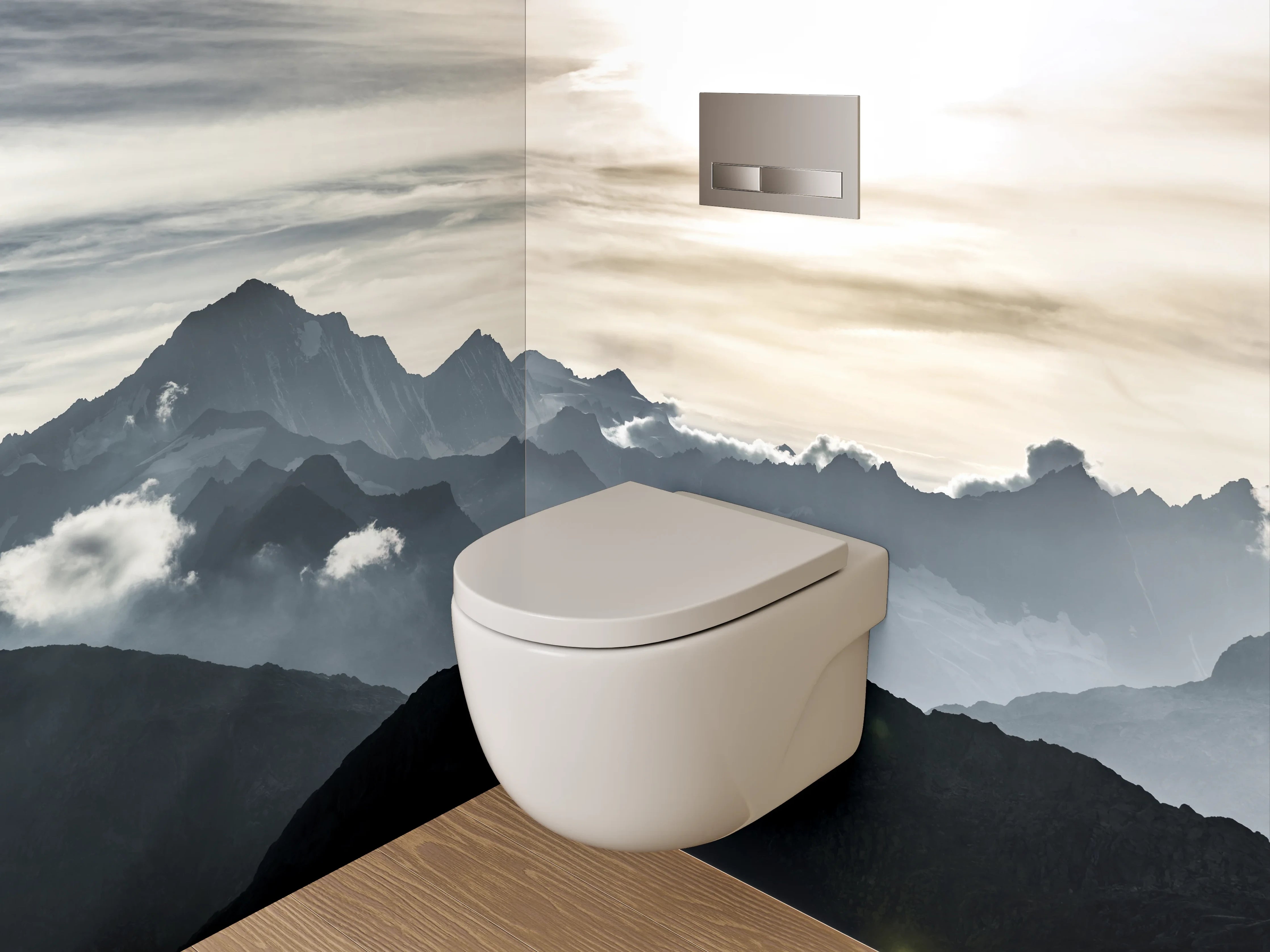WC-Rückwand - Panorama Alpen Berge Sonnenaufgang
