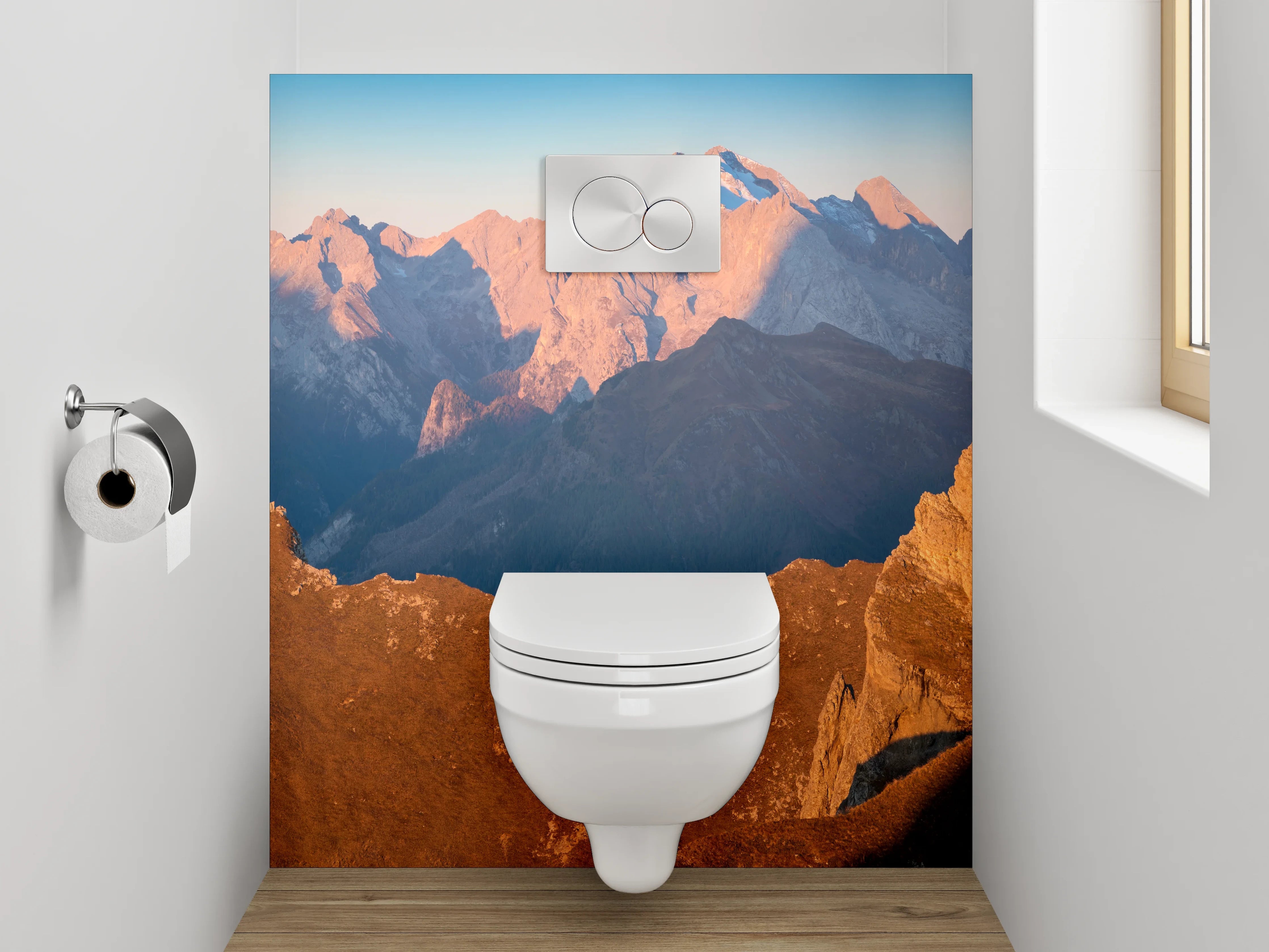 WC-Rückwand - Panorama Alpen Berge Sonnenuntergang