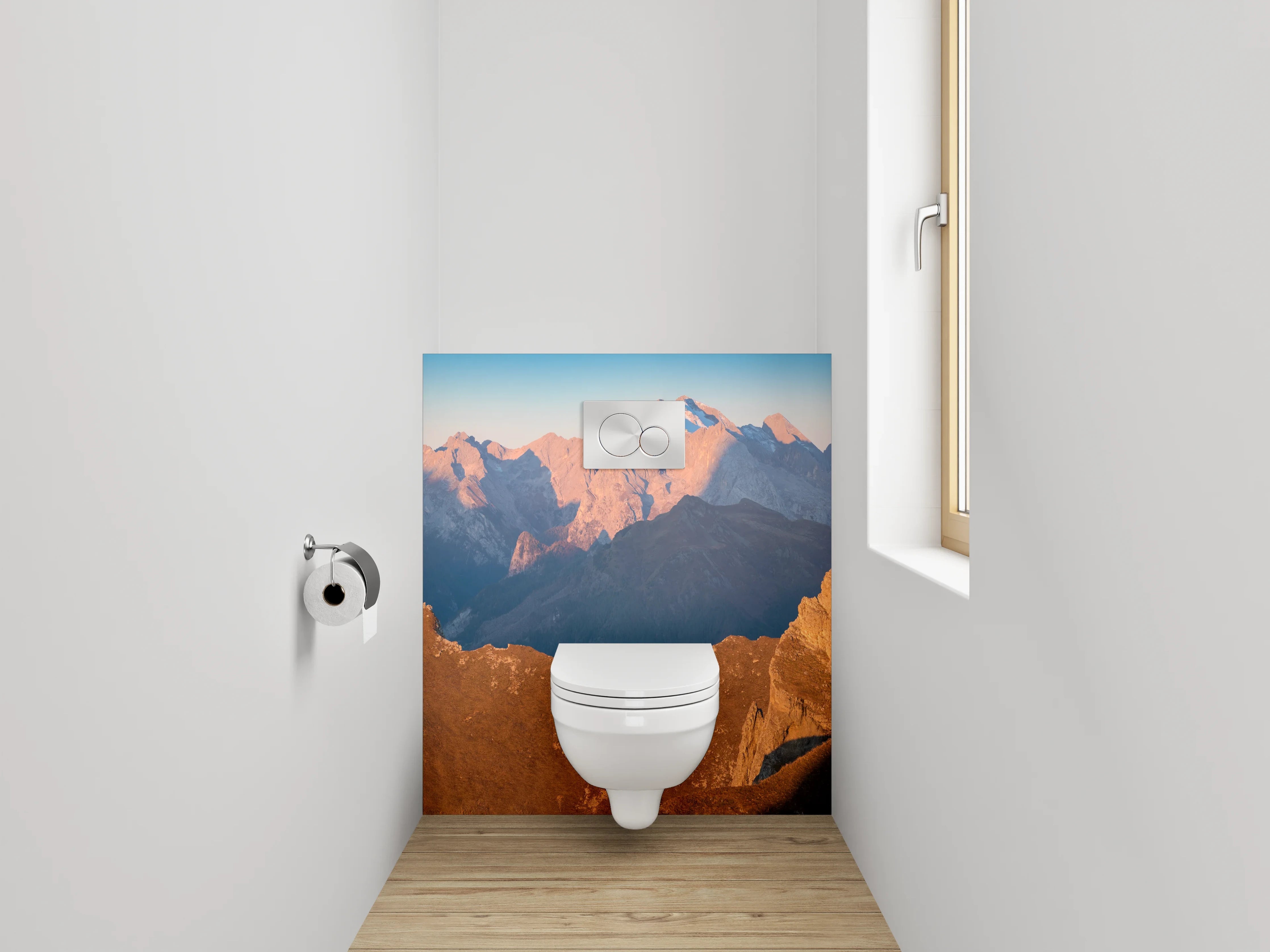 WC-Rückwand - Panorama Alpen Berge Sonnenuntergang