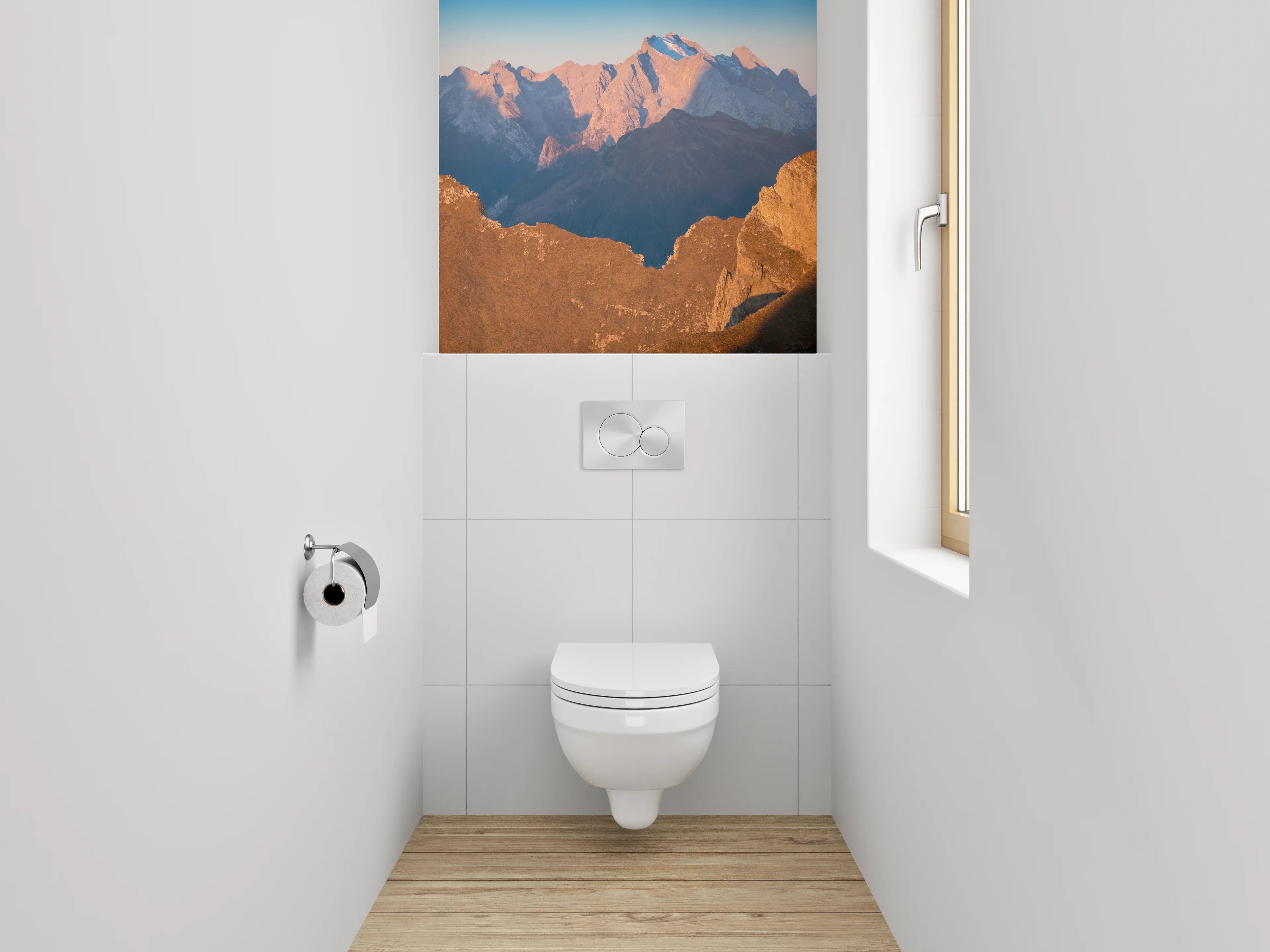 WC-Rückwand - Panorama Alpen Berge Sonnenuntergang