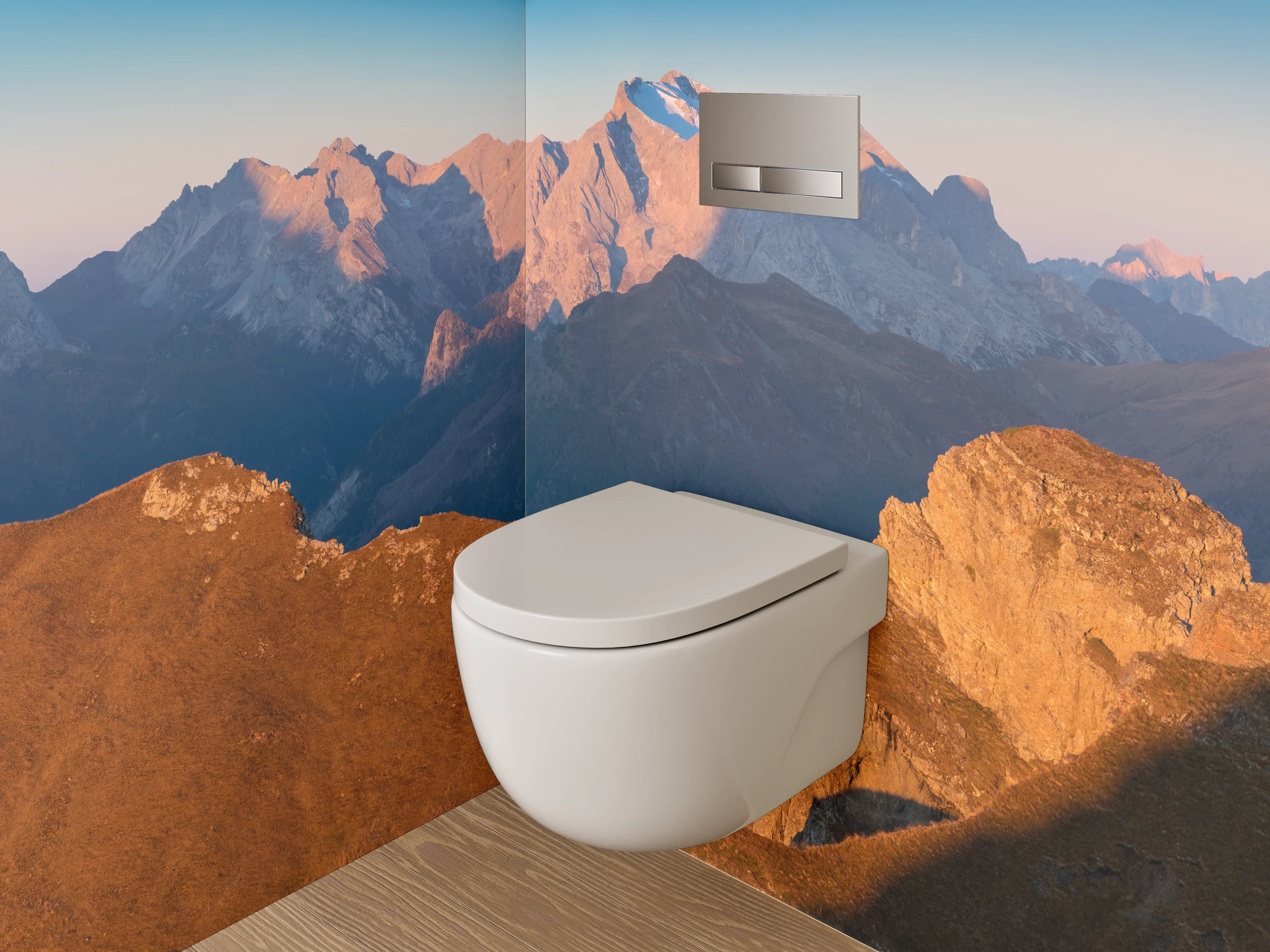 WC-Rückwand - Panorama Alpen Berge Sonnenuntergang