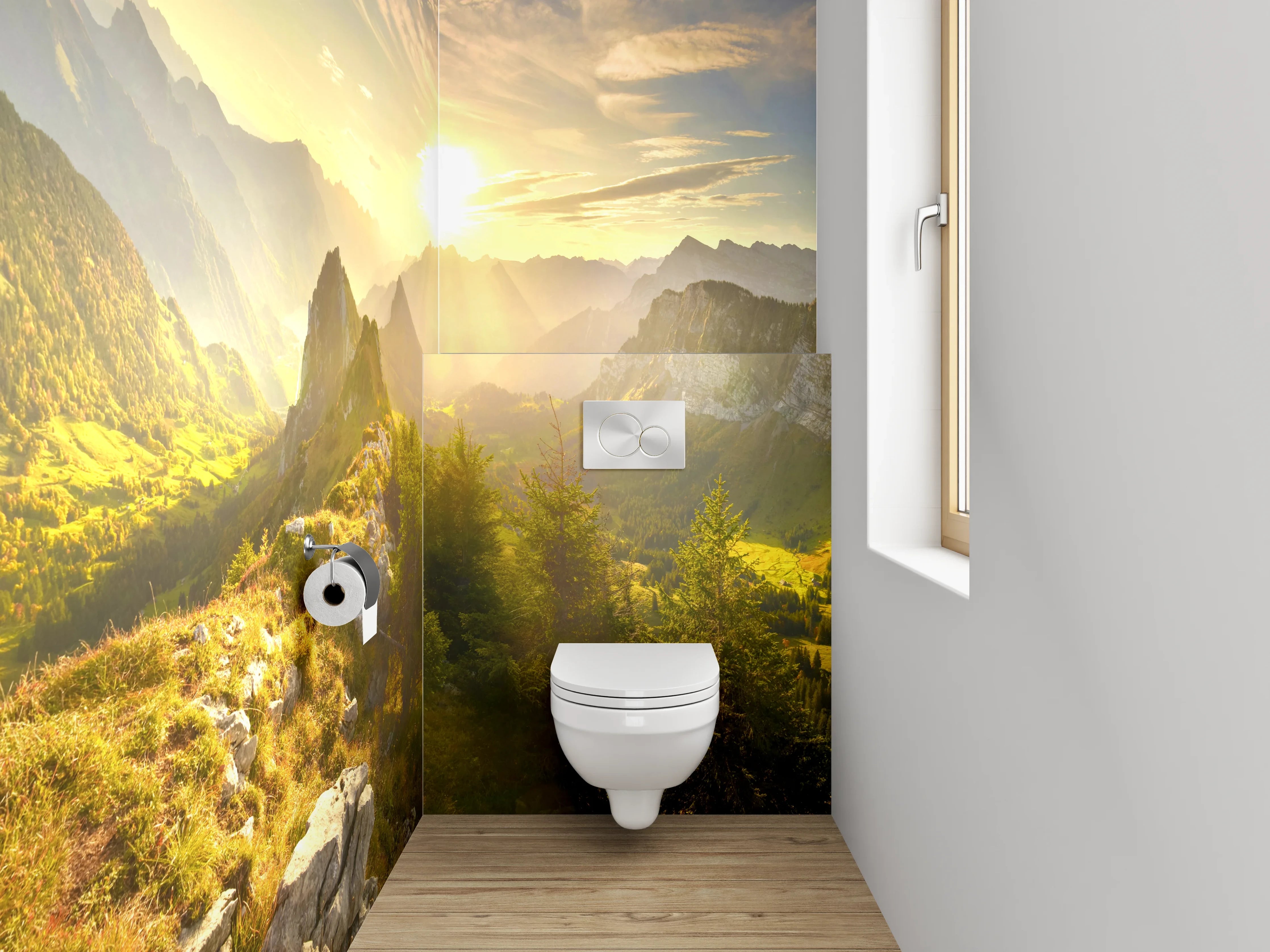 WC-Rückwand - Panorama Alpen Sonnenaufgang Landschaft