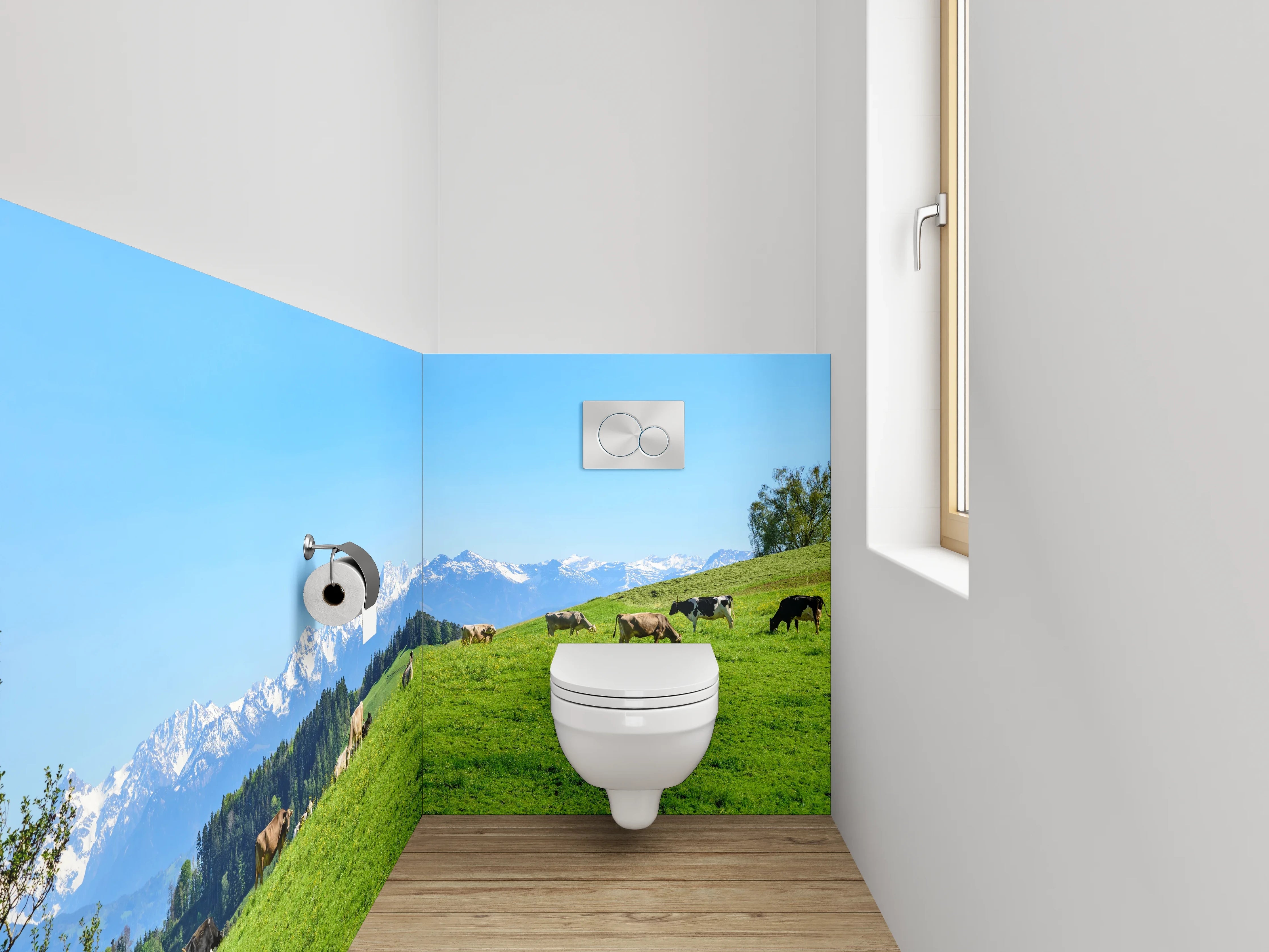 WC-Rückwand - Panorama Alpen Weide Bauernhof