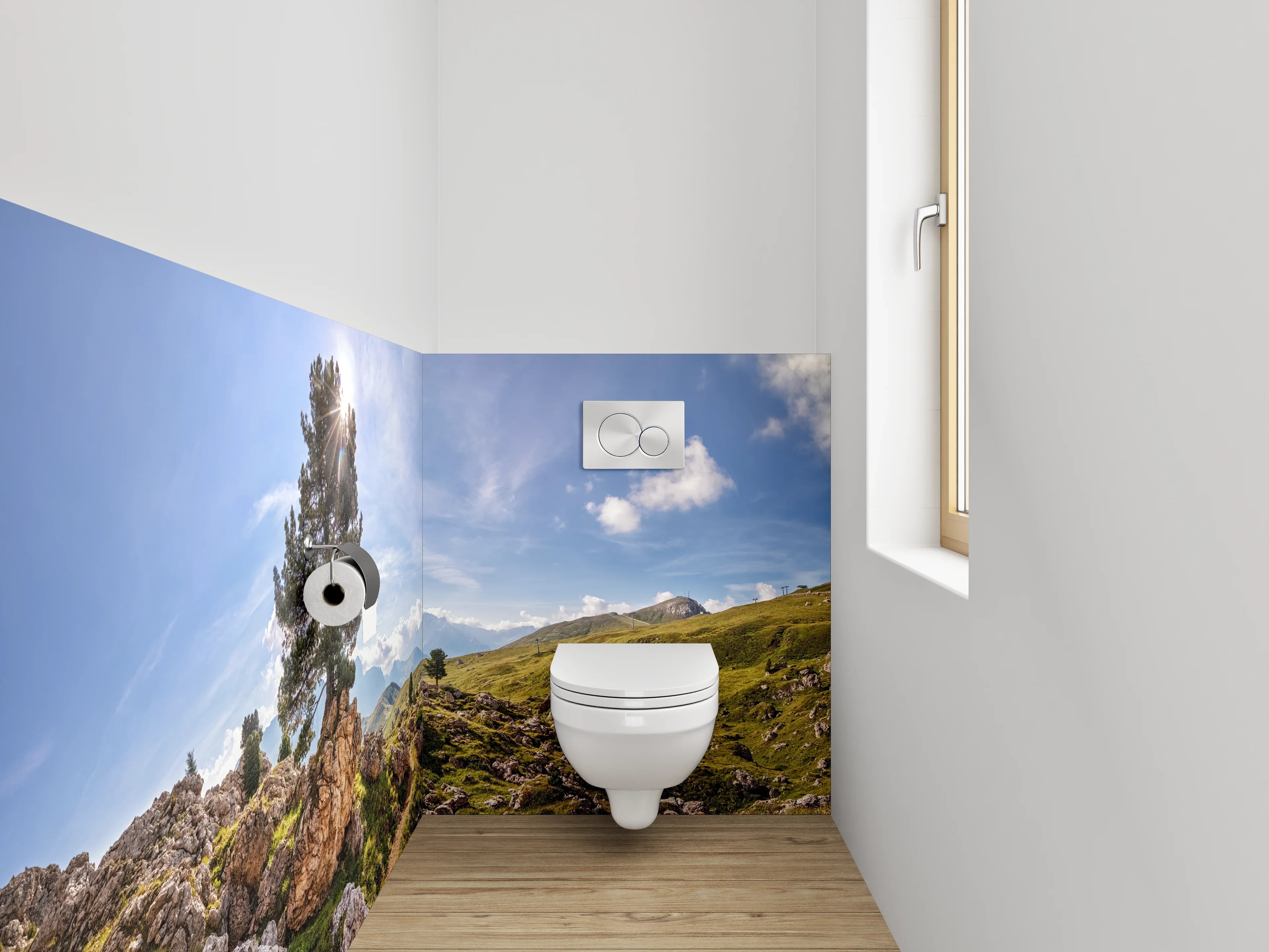 WC-Rückwand - Panorama-Alpenlandschaft mit Baum