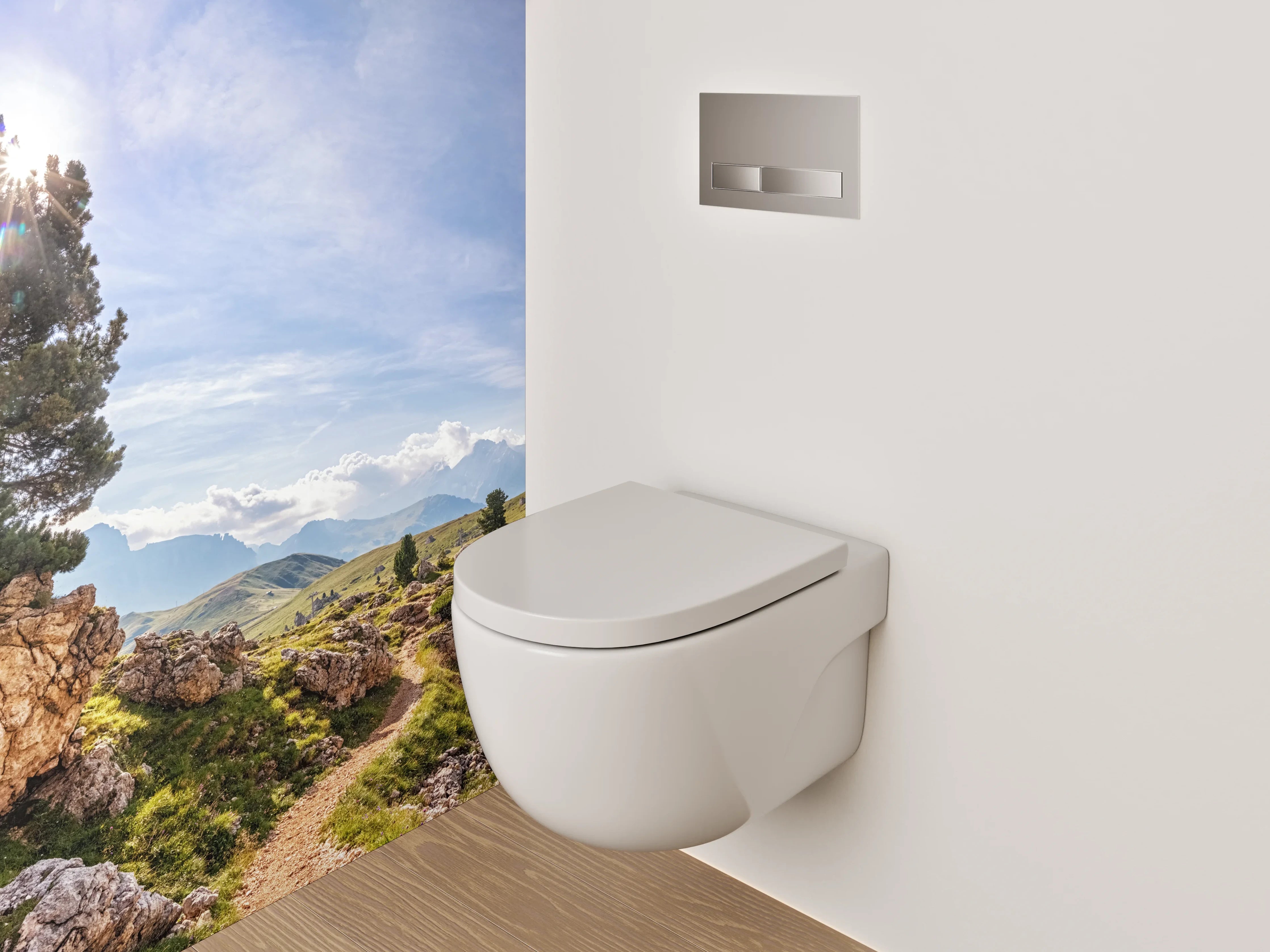 WC-Rückwand - Panorama-Alpenlandschaft mit Baum