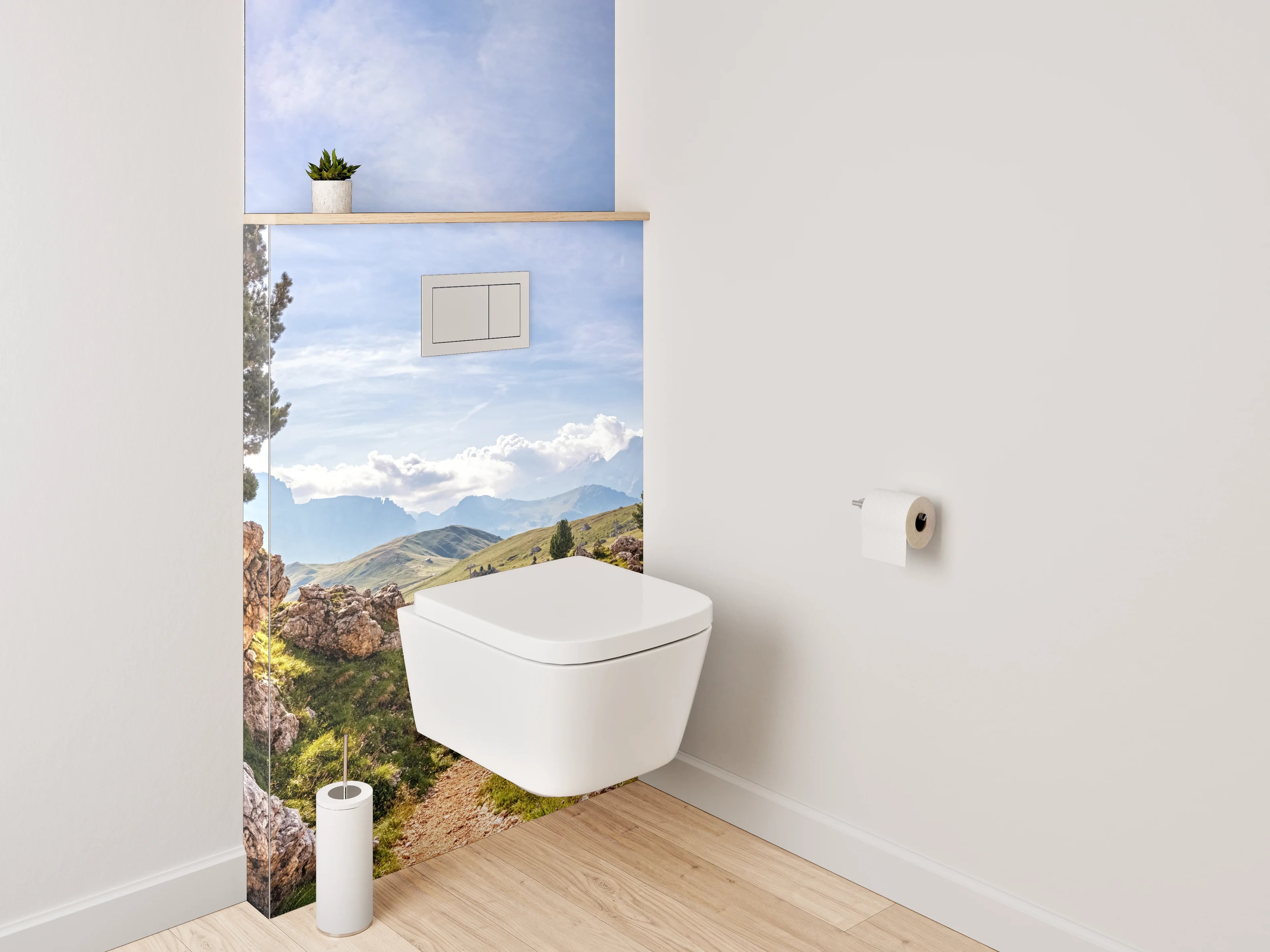 WC-Rückwand - Panorama-Alpenlandschaft mit Baum