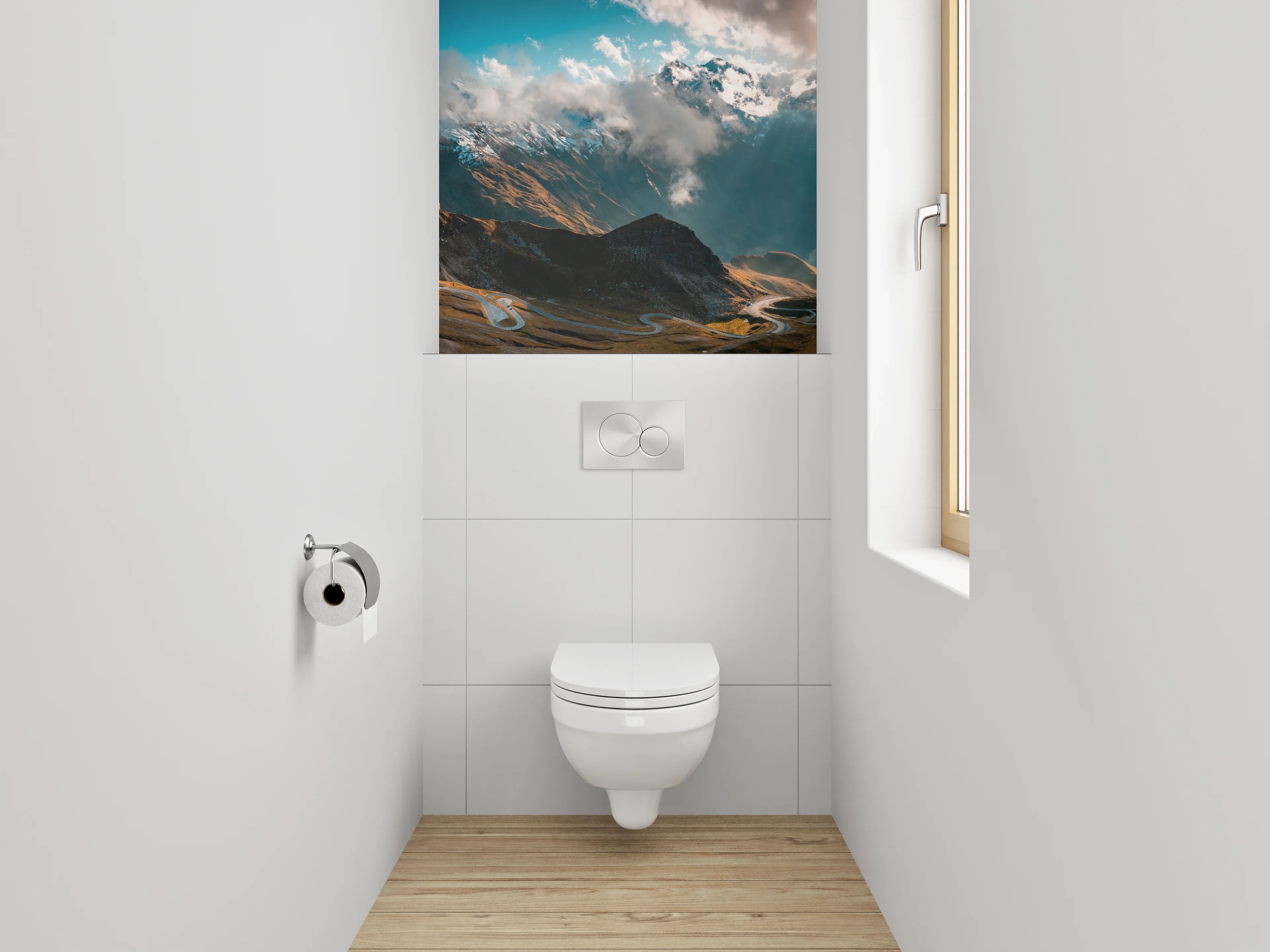 WC-Rückwand - Panorama Alpenstraße und Wolken