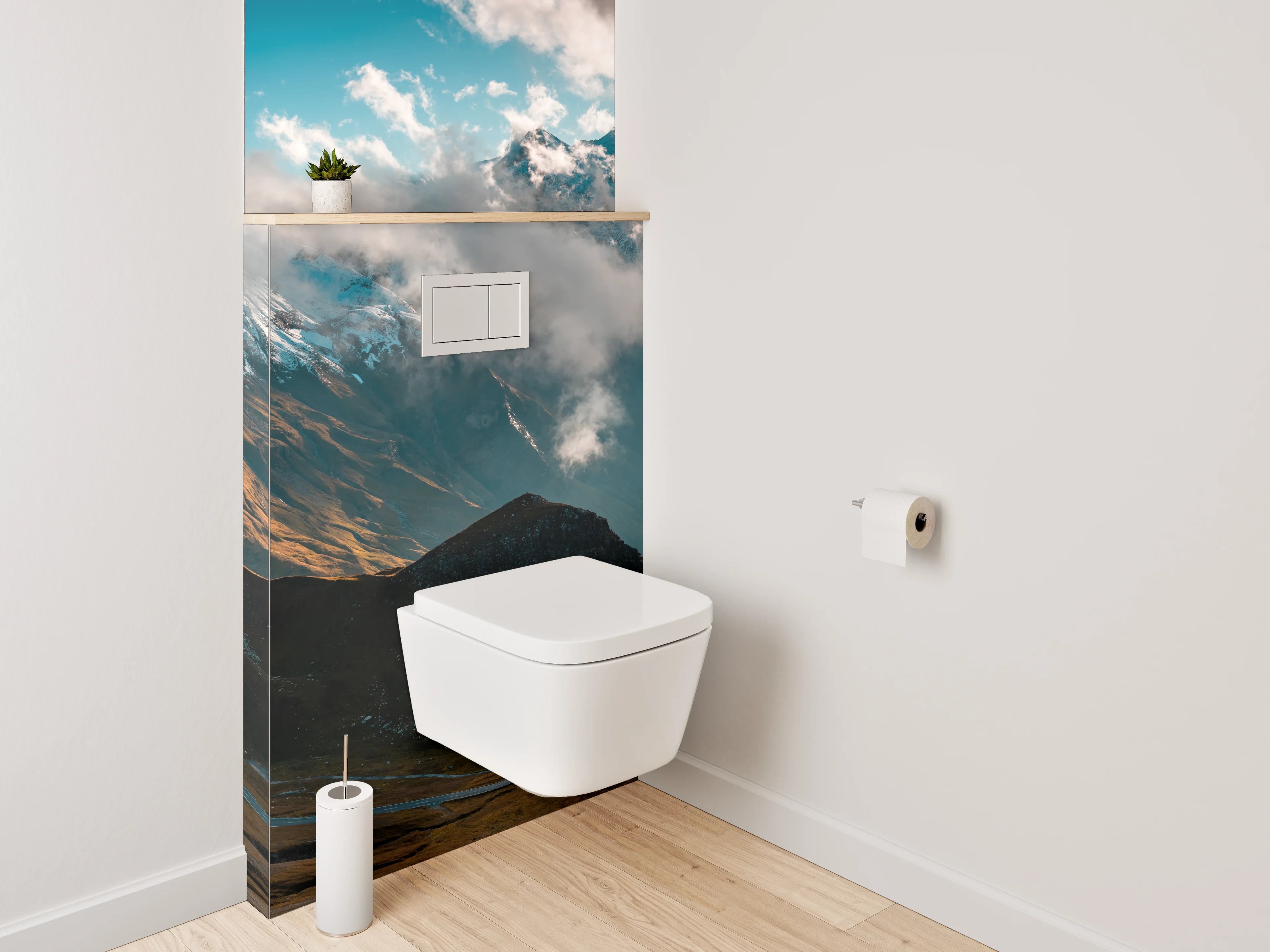 WC-Rückwand - Panorama Alpenstraße und Wolken