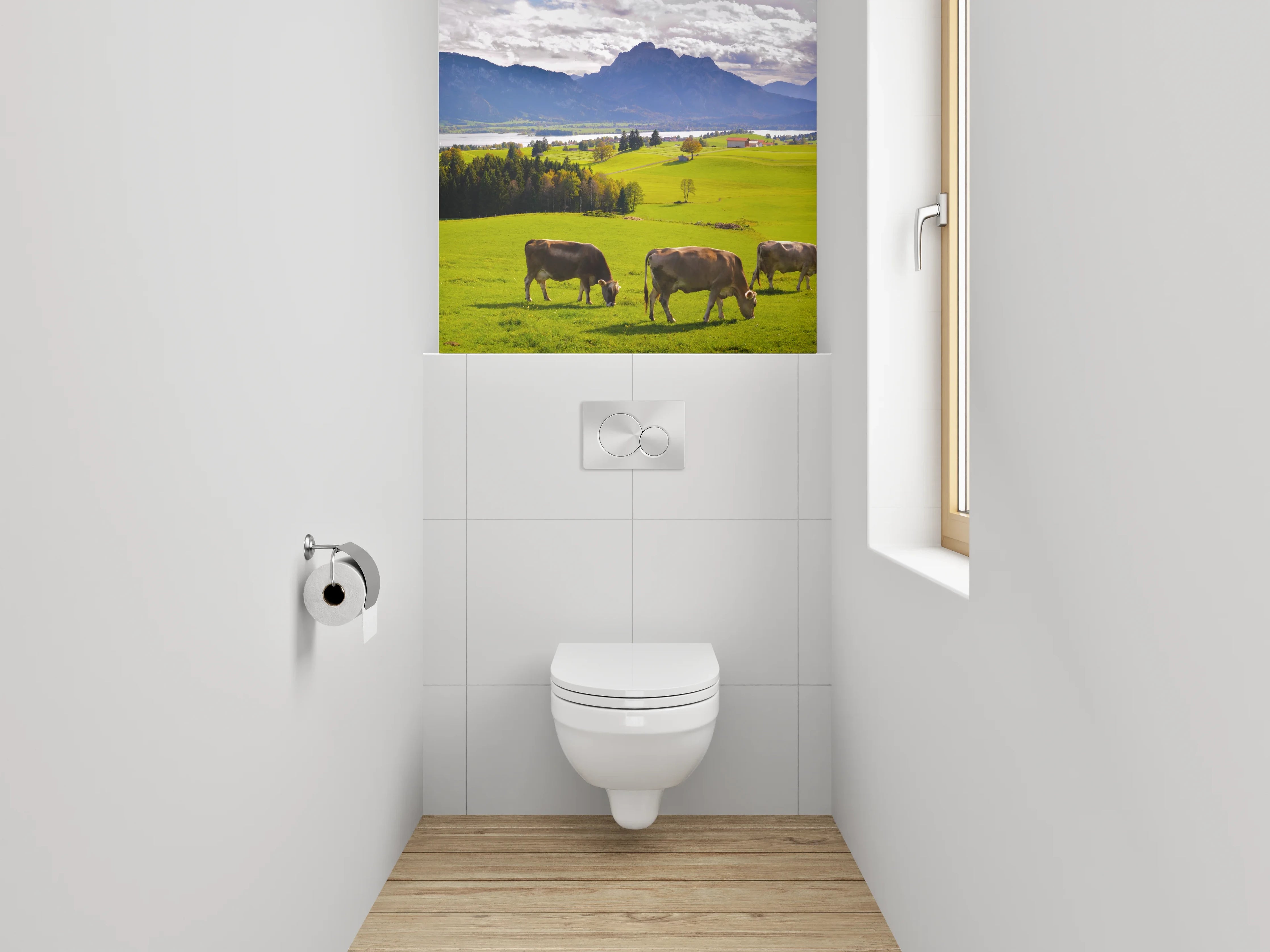 WC-Rückwand - Panorama Alpenwiese mit Kühen