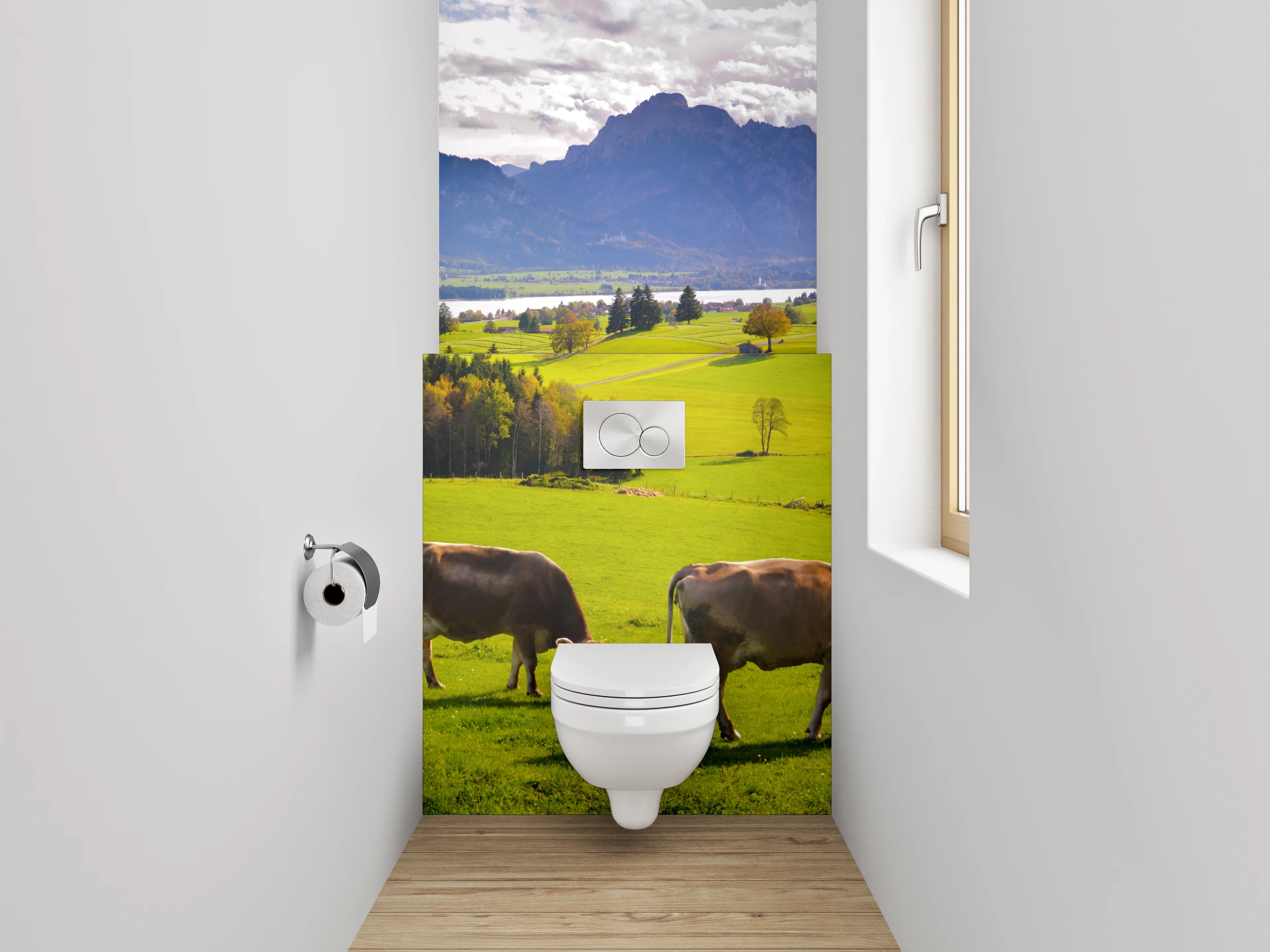 WC-Rückwand - Panorama Alpenwiese mit Kühen