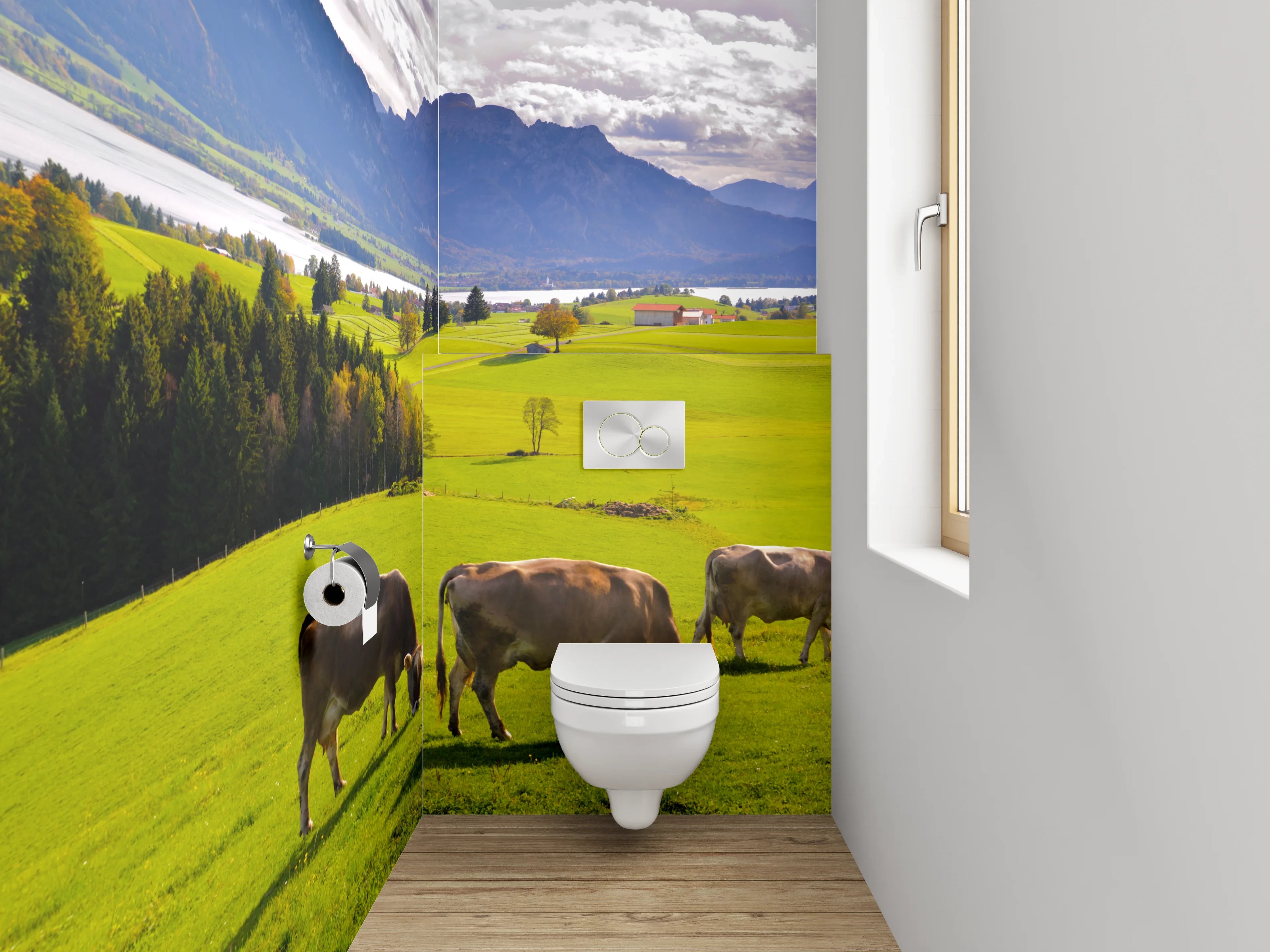WC-Rückwand - Panorama Alpenwiese mit Kühen