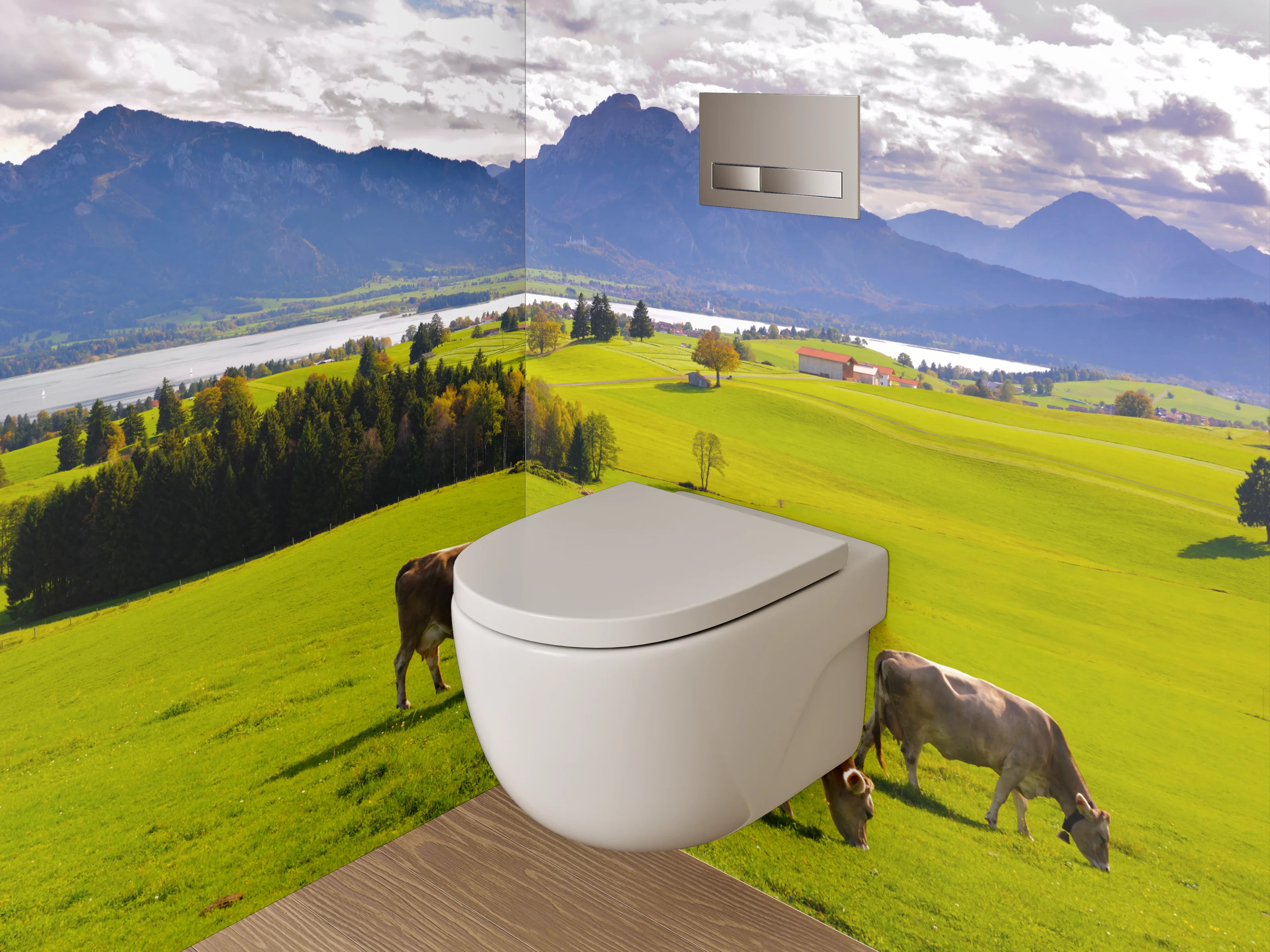 WC-Rückwand - Panorama Alpenwiese mit Kühen