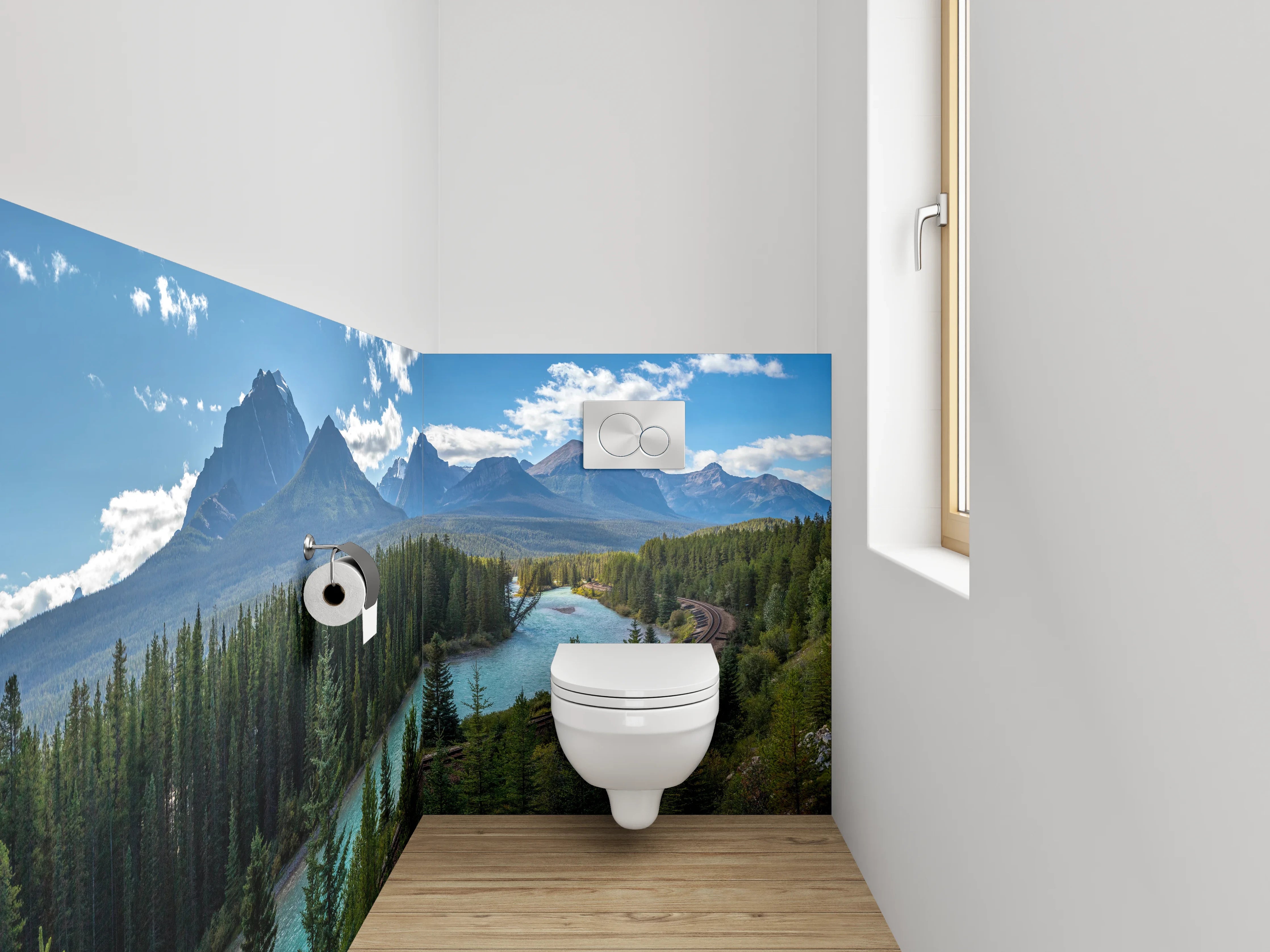WC-Rückwand - Panorama Bergfluss Landschaft