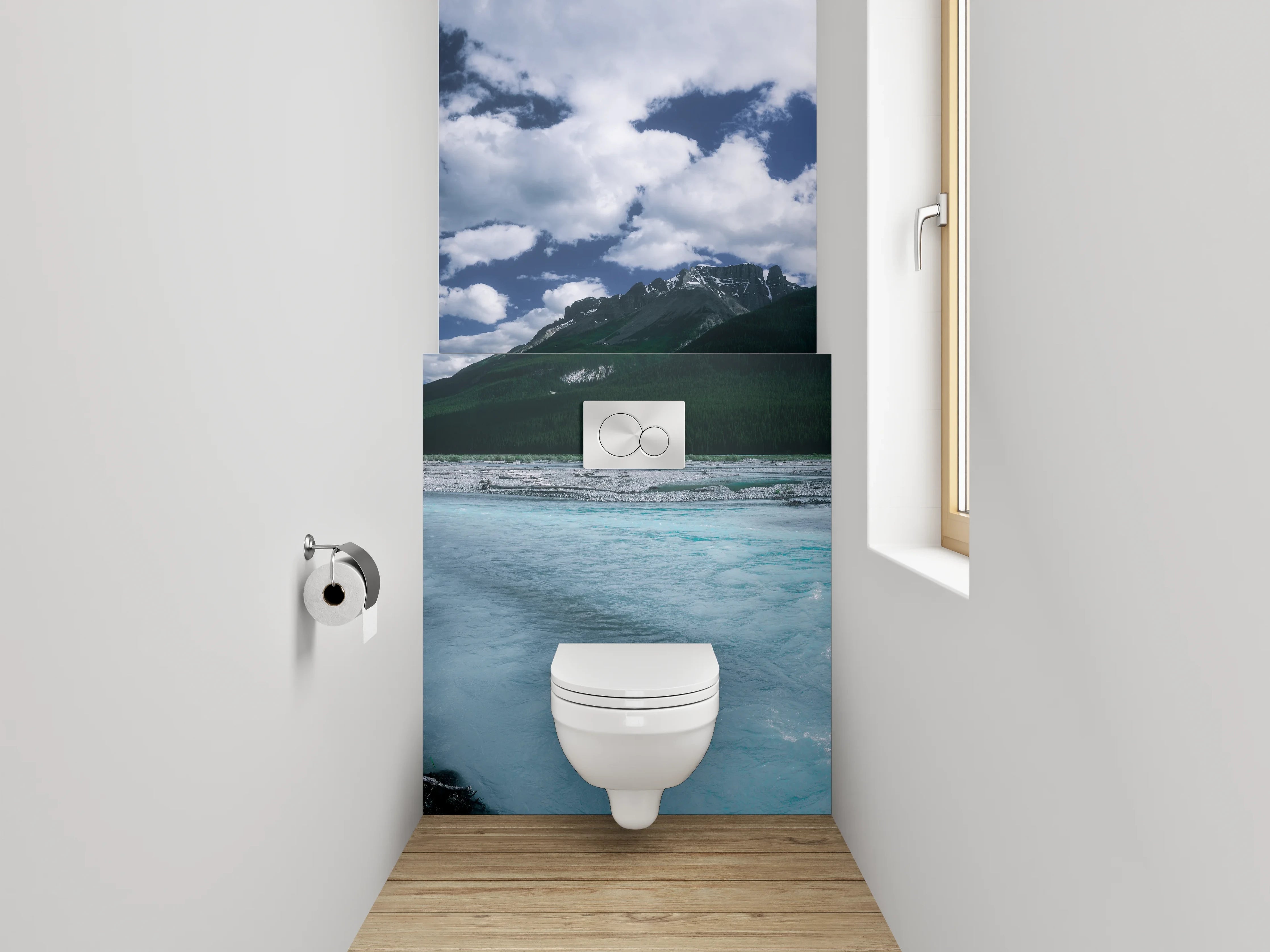 WC-Rückwand - Panorama Berglandschaft mit Fluss