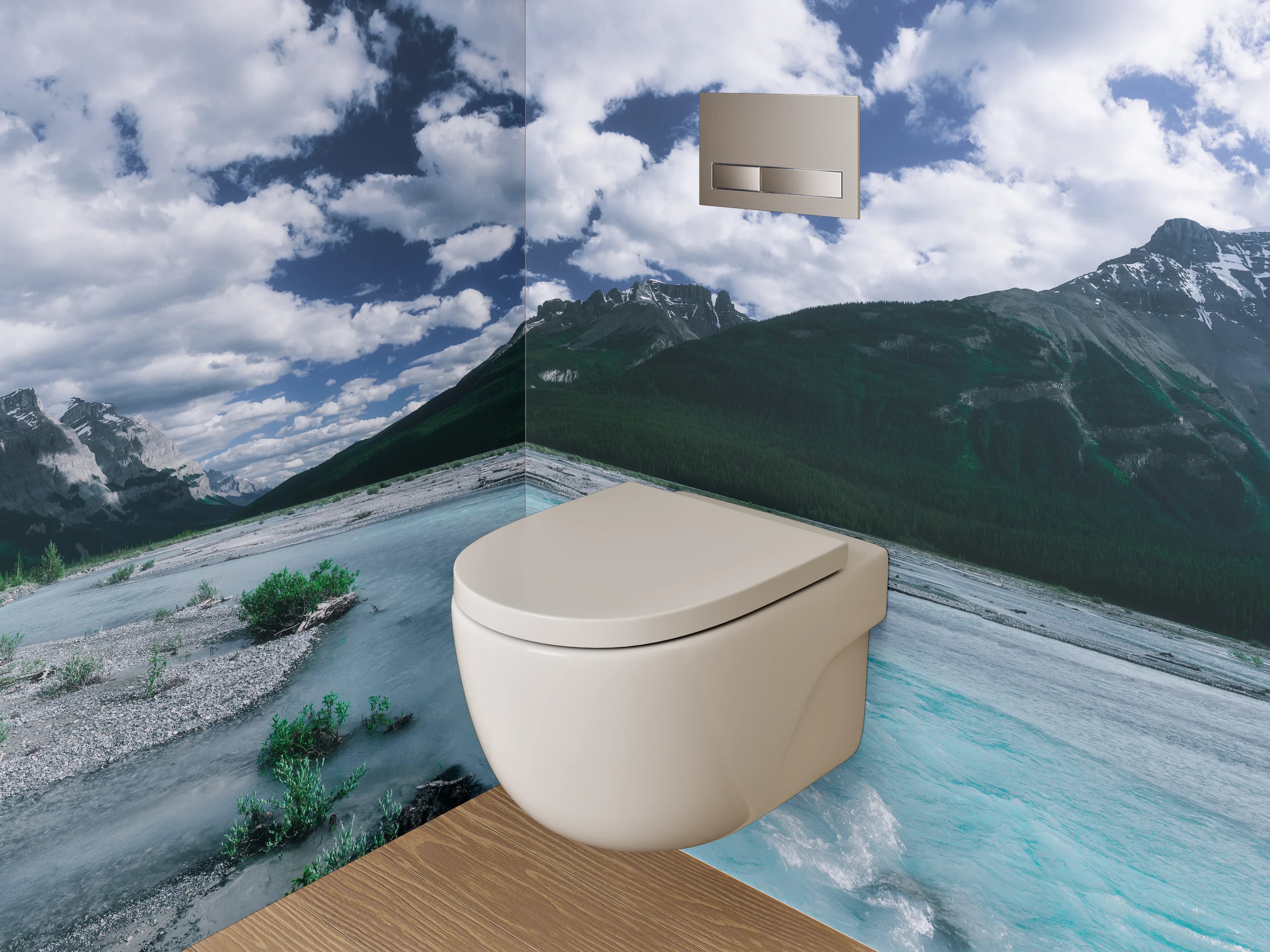 WC-Rückwand - Panorama Berglandschaft mit Fluss
