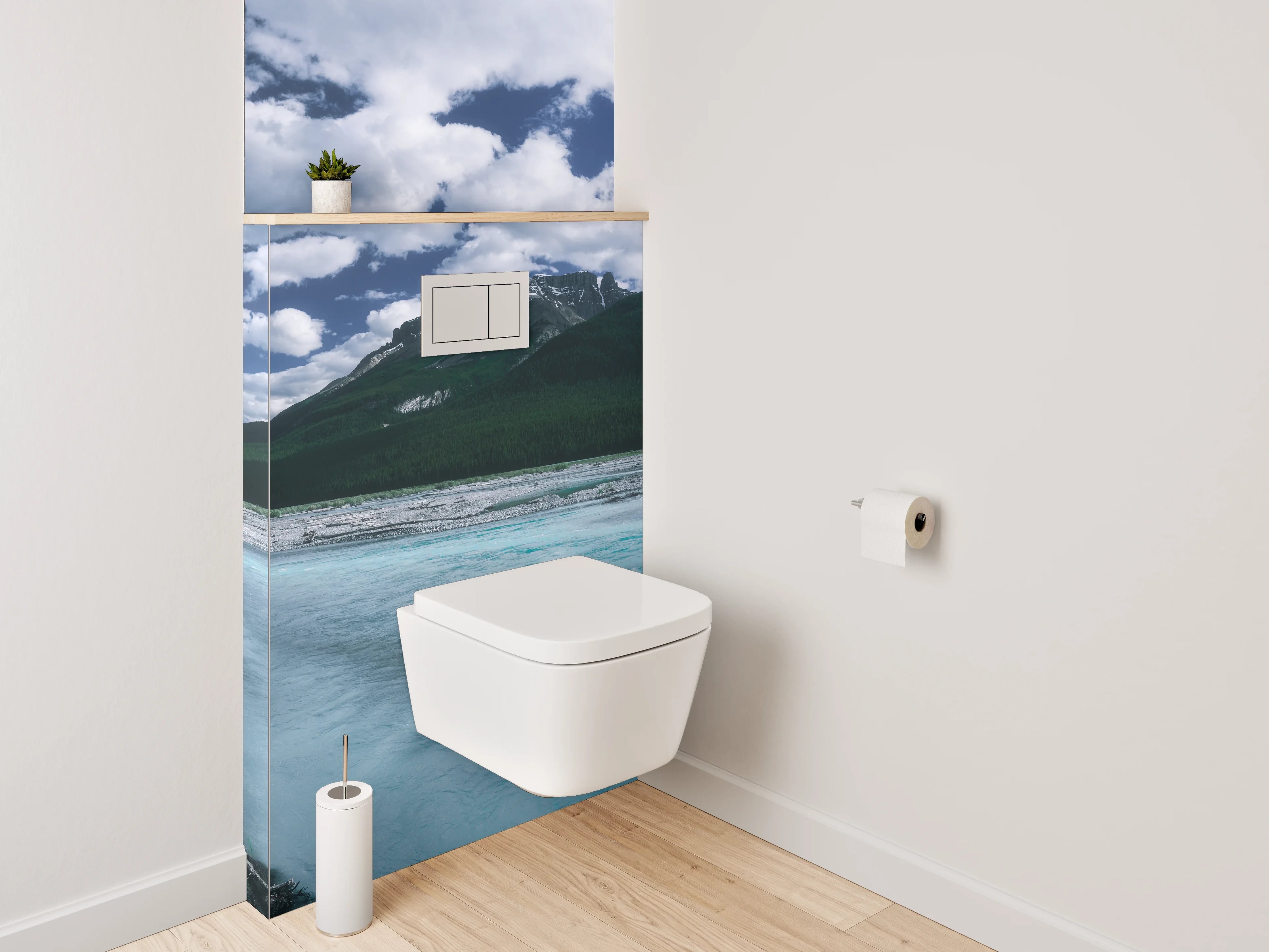 WC-Rückwand - Panorama Berglandschaft mit Fluss