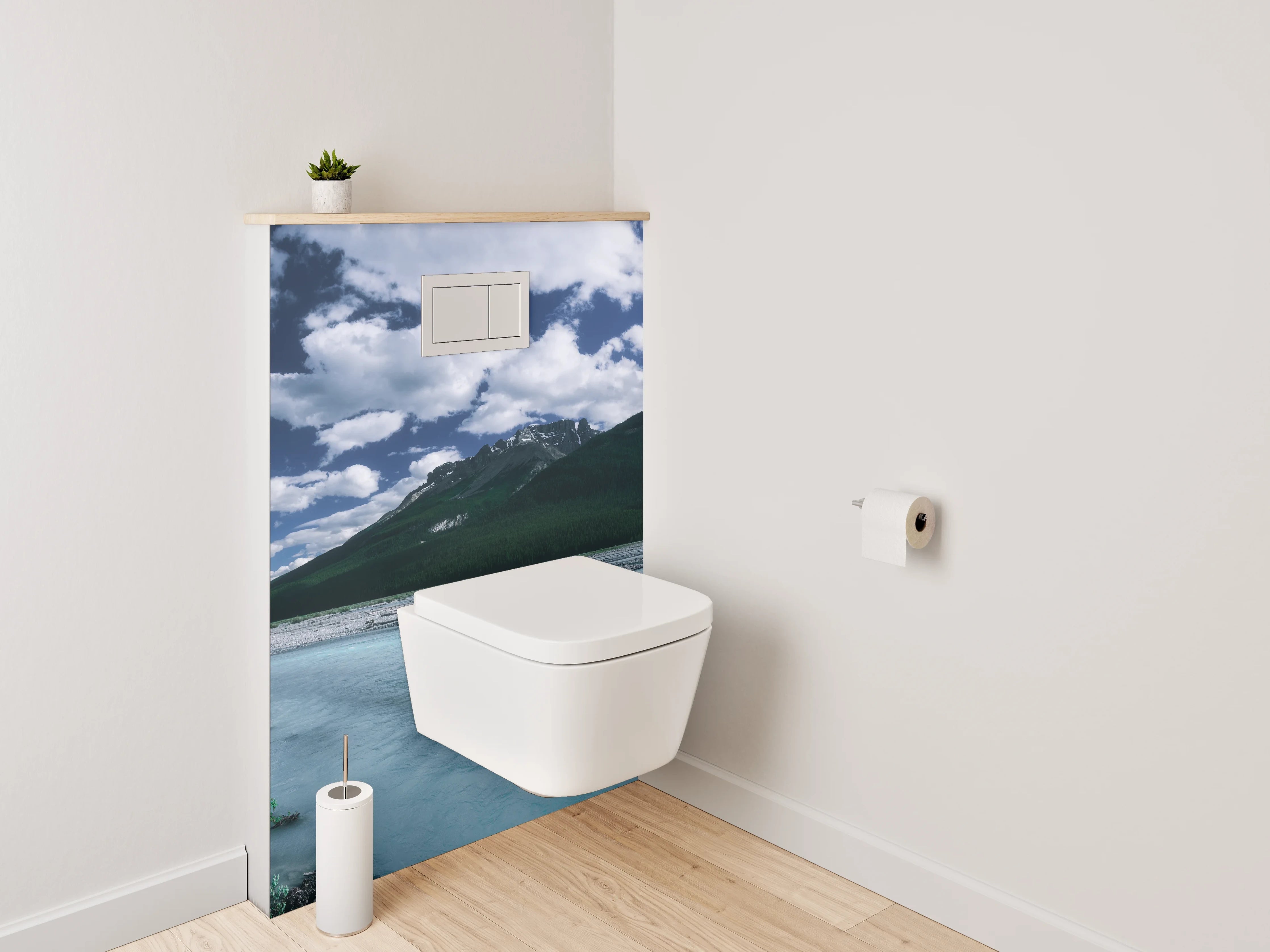 WC-Rückwand - Panorama Berglandschaft mit Fluss