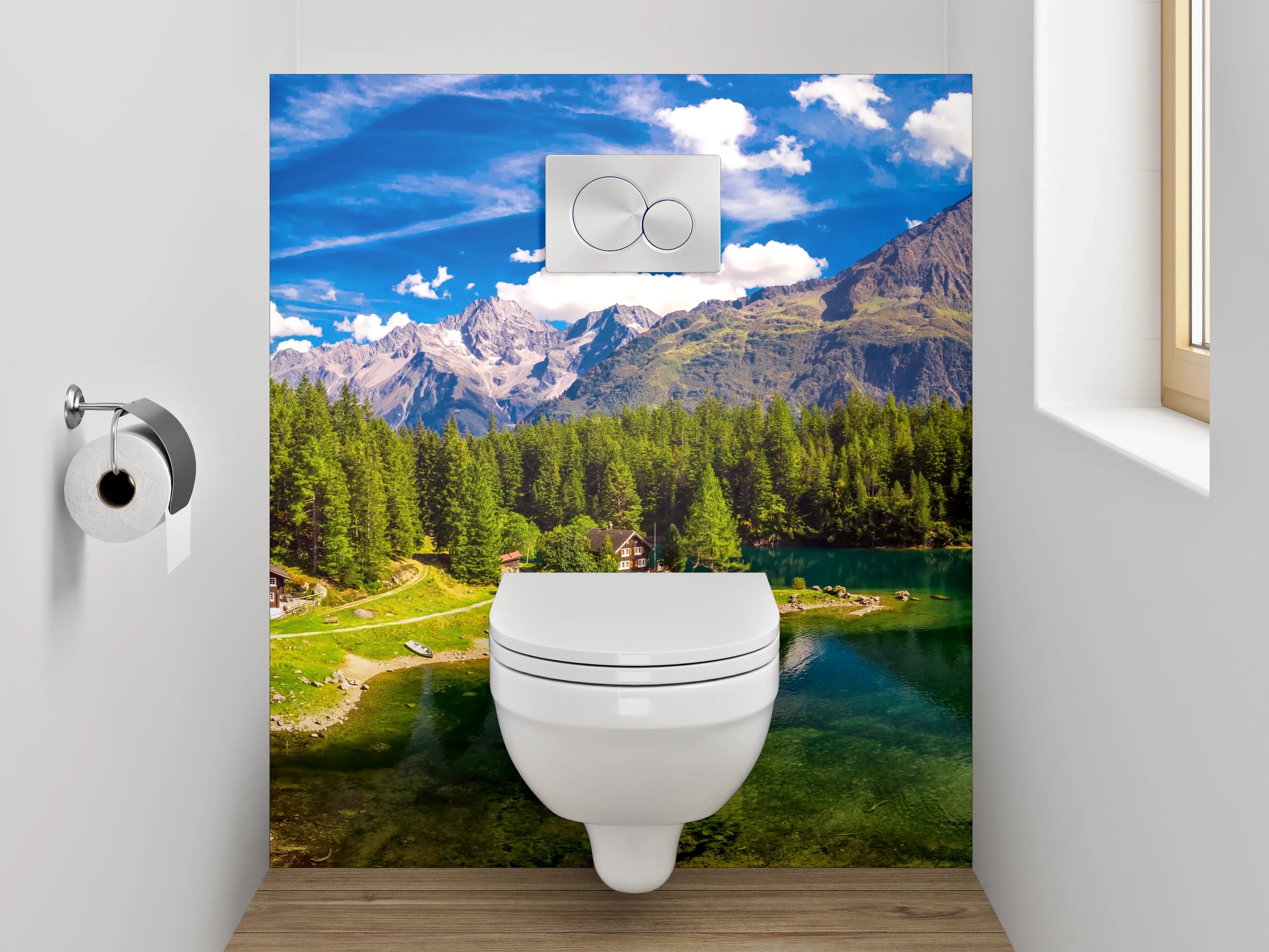 WC-Rückwand - Panorama Bergsee Naturidylle