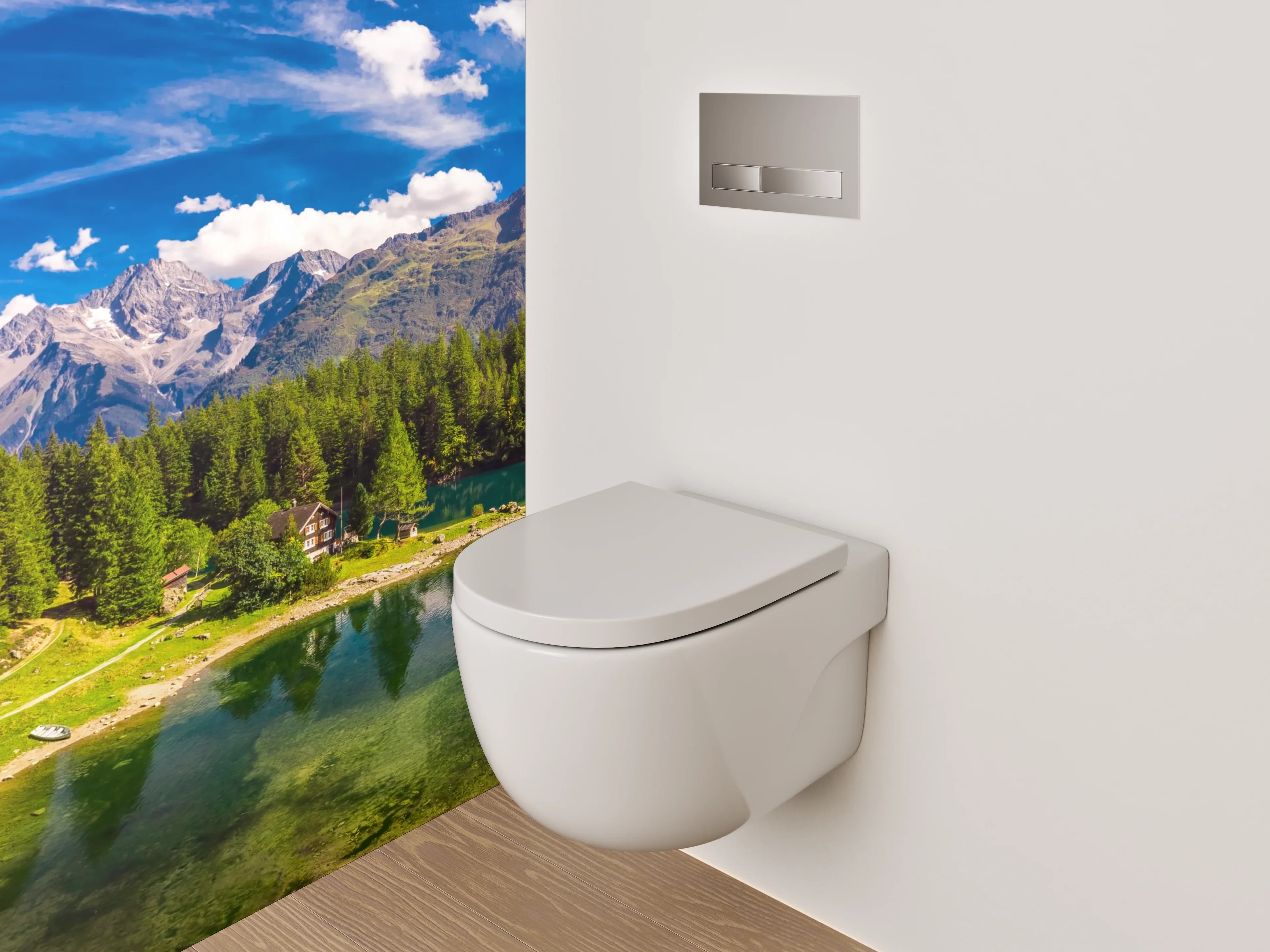WC-Rückwand - Panorama Bergsee Naturidylle