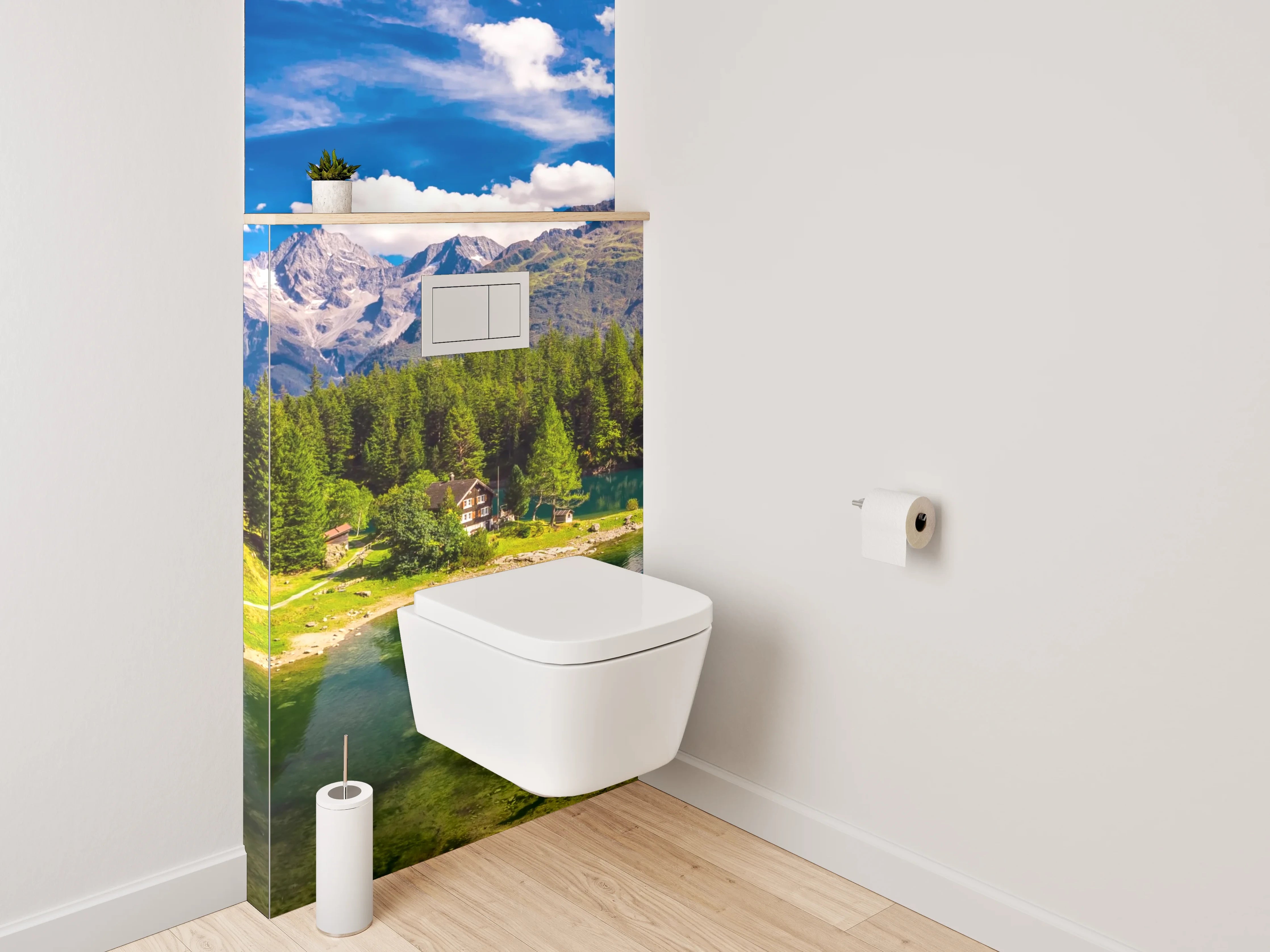 WC-Rückwand - Panorama Bergsee Naturidylle
