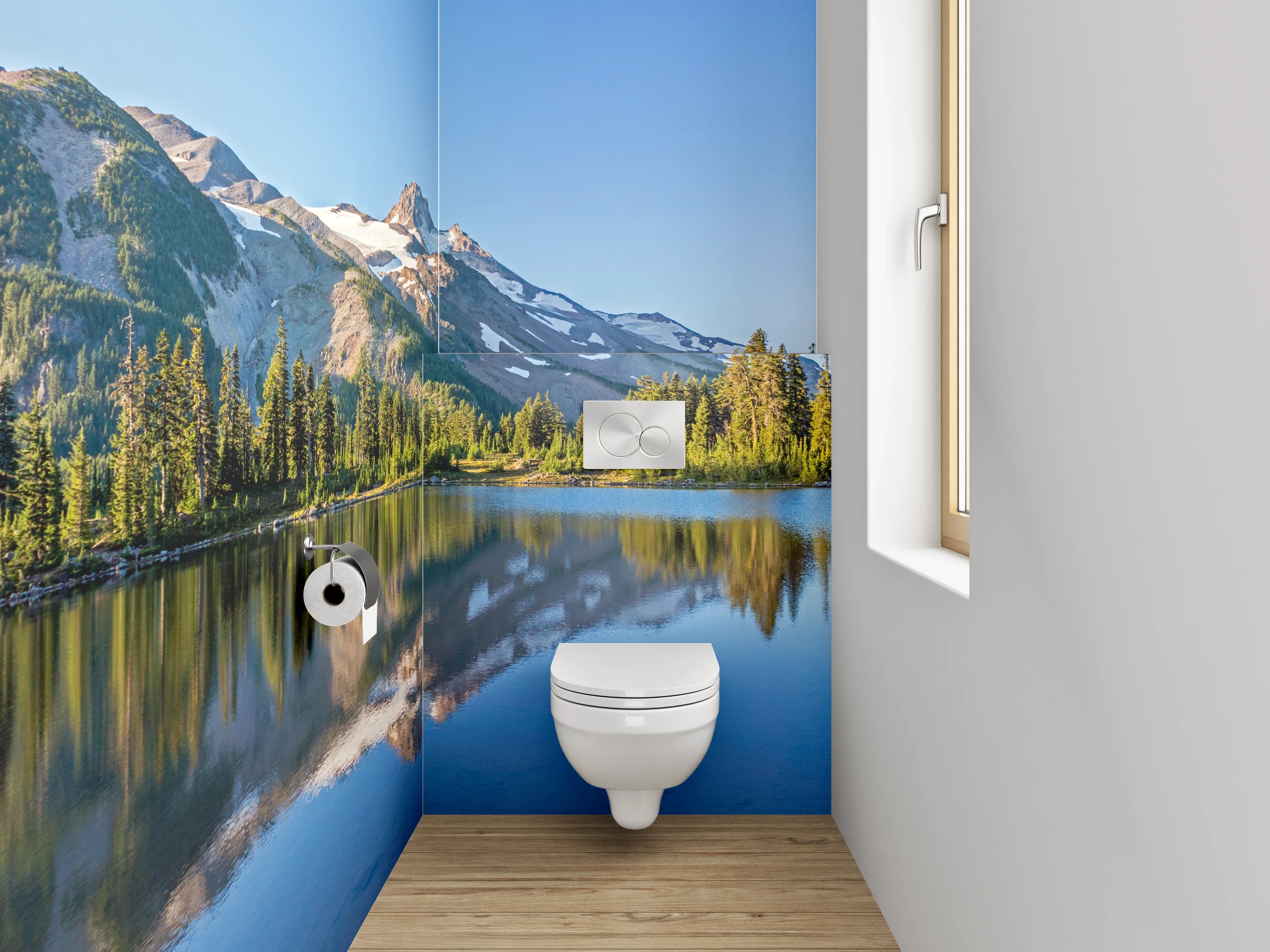 WC-Rückwand - Panorama Bergsee Spiegelung Natur