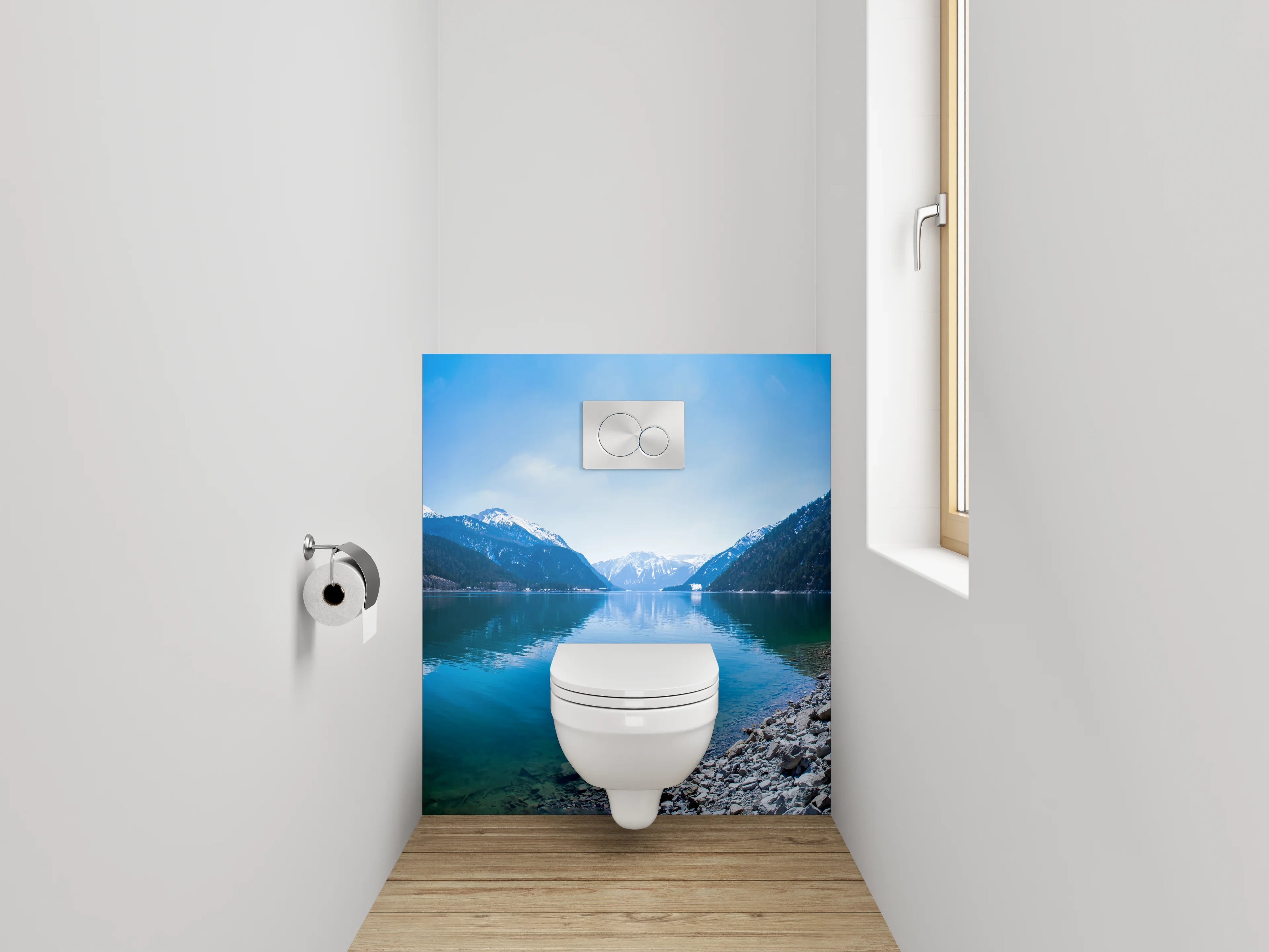 WC-Rückwand - Panorama Bergsee blau grün