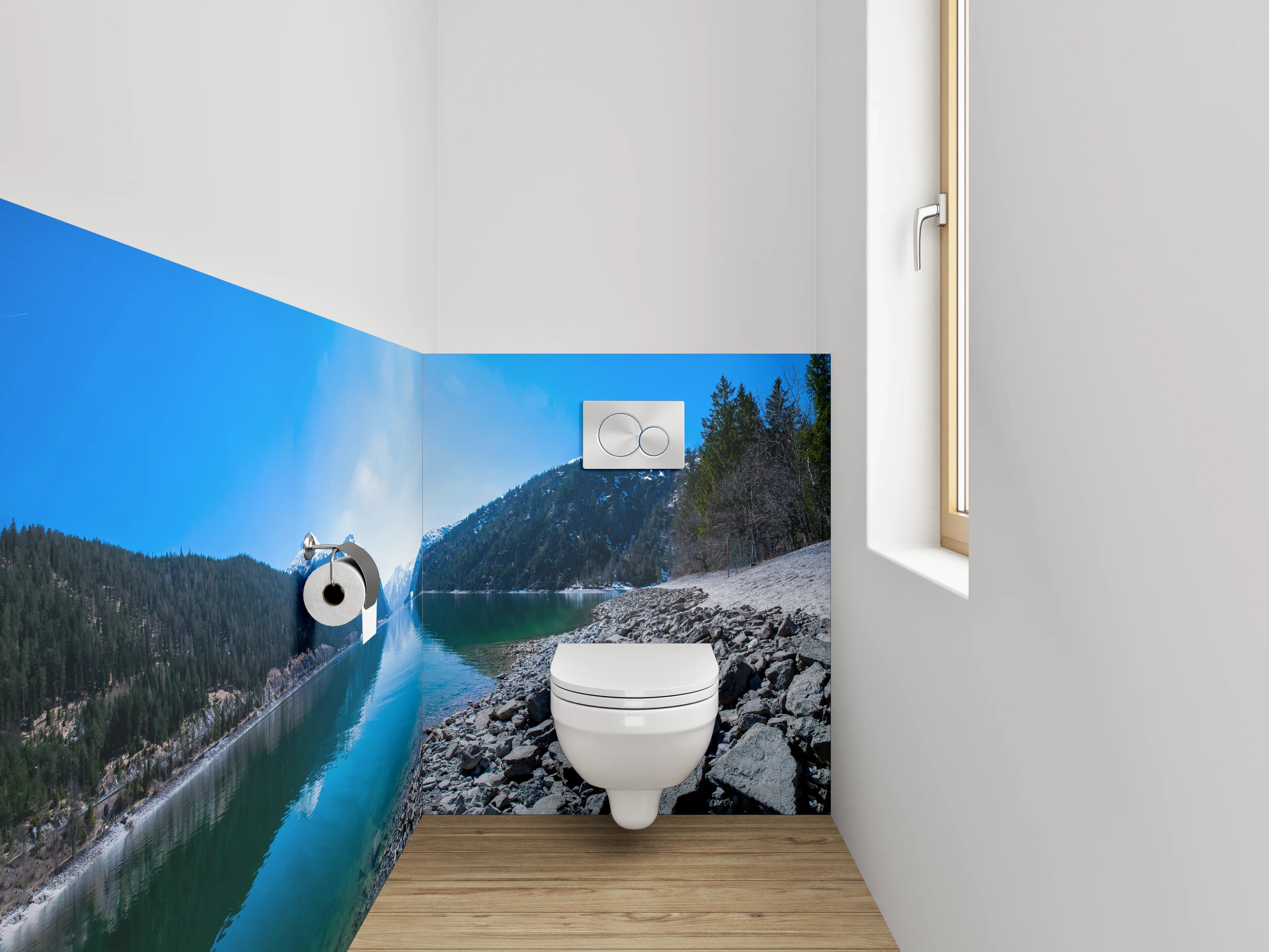WC-Rückwand - Panorama Bergsee blau grün