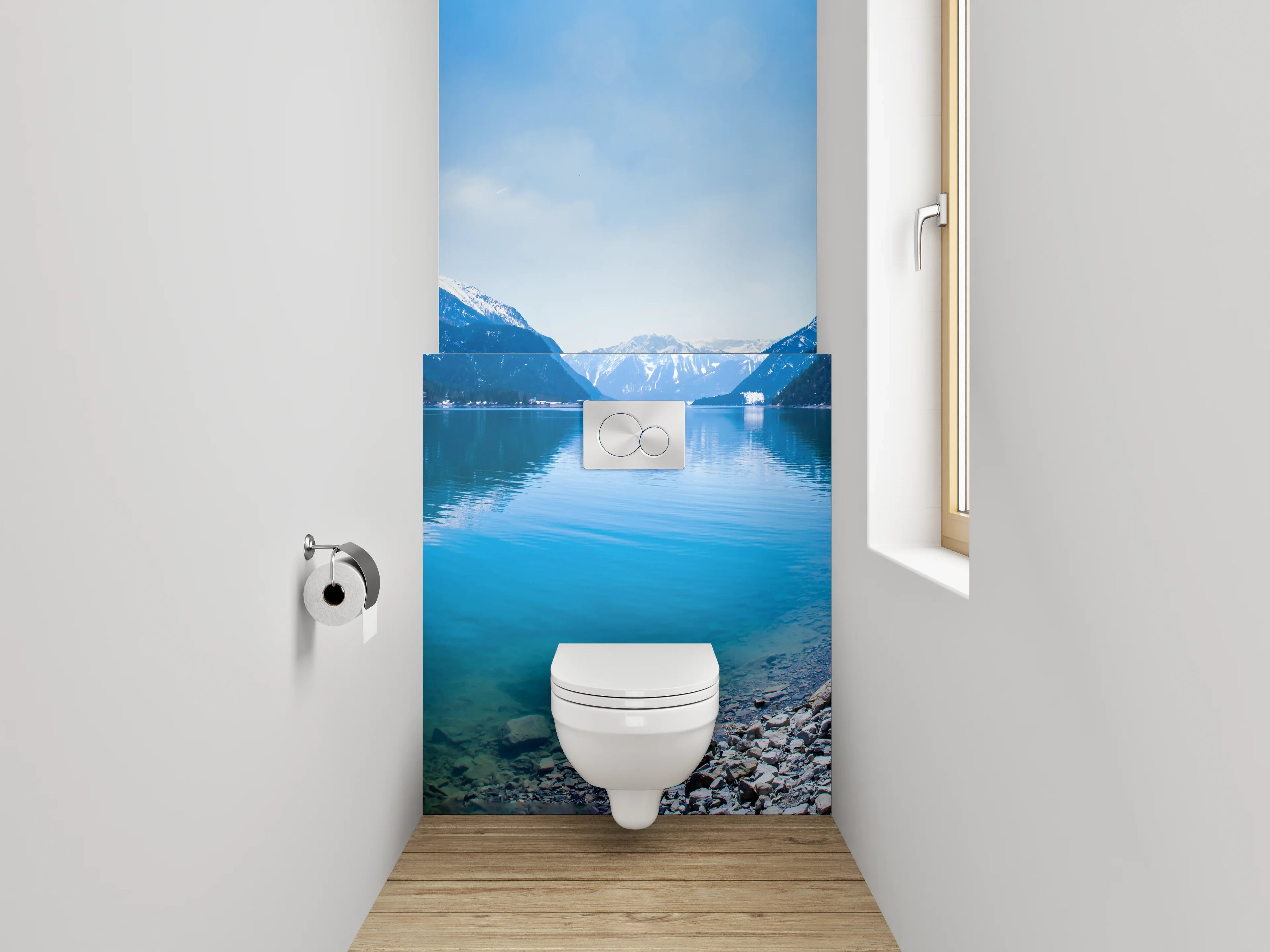 WC-Rückwand - Panorama Bergsee blau grün