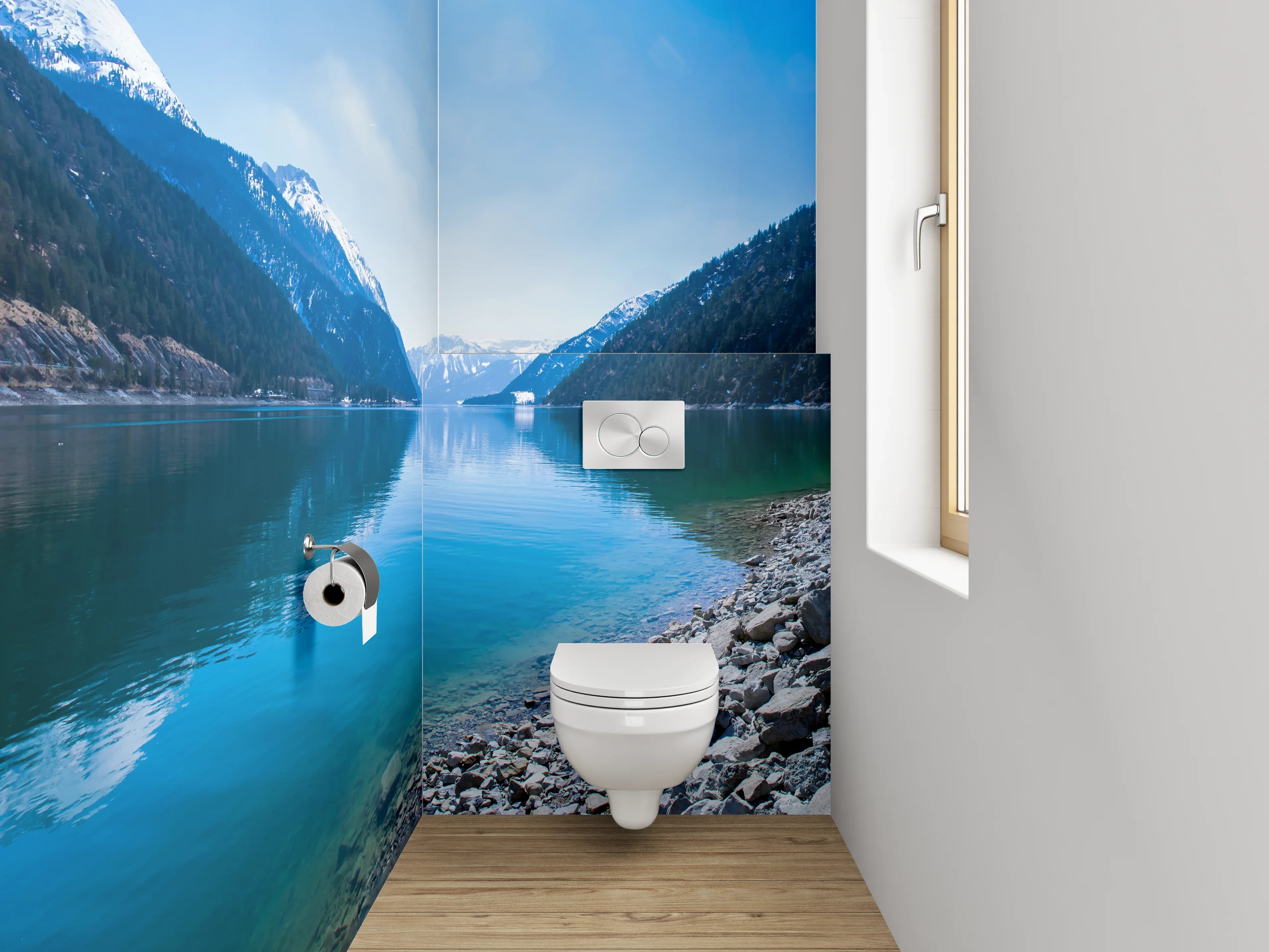 WC-Rückwand - Panorama Bergsee blau grün