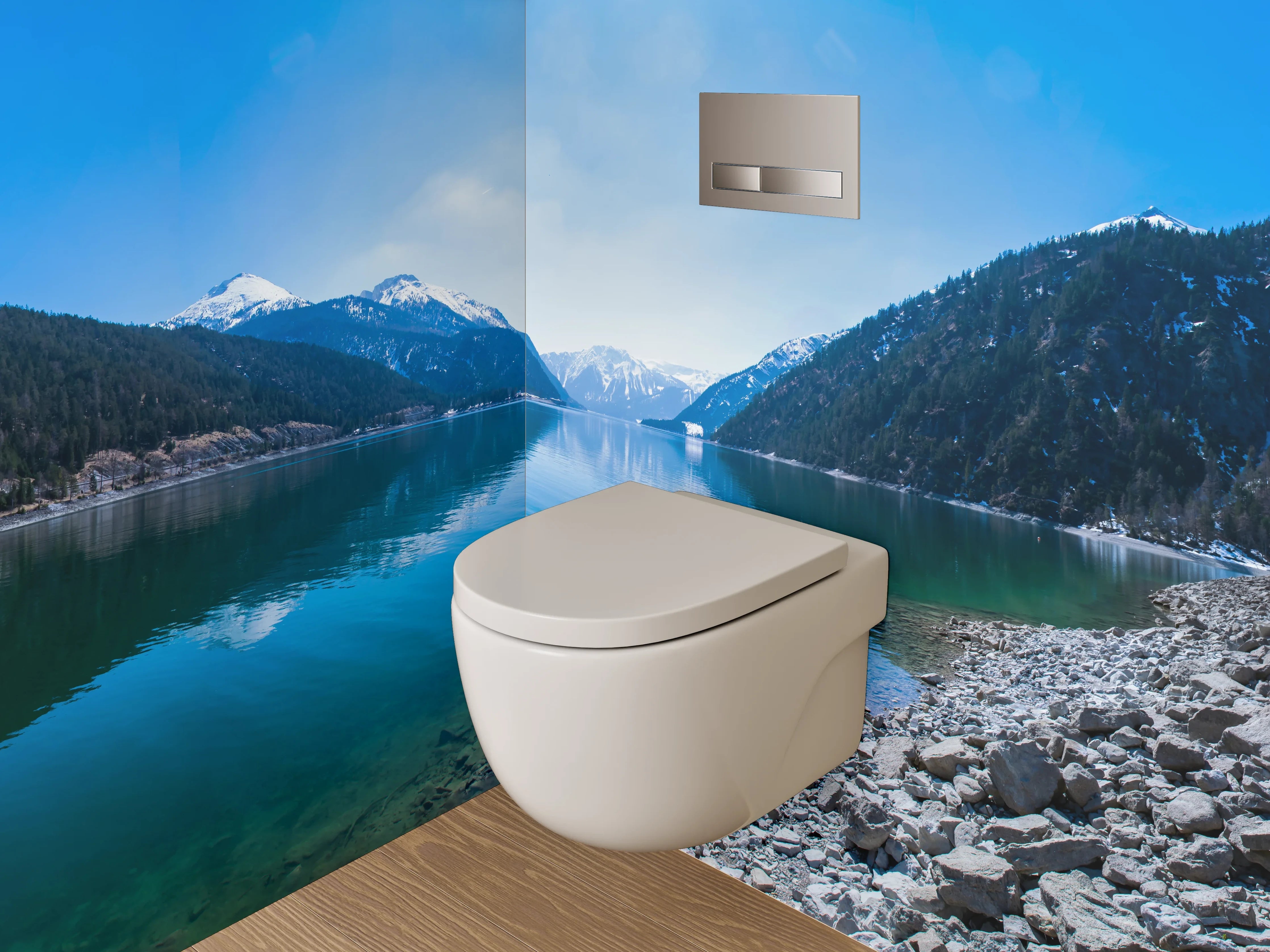 WC-Rückwand - Panorama Bergsee blau grün