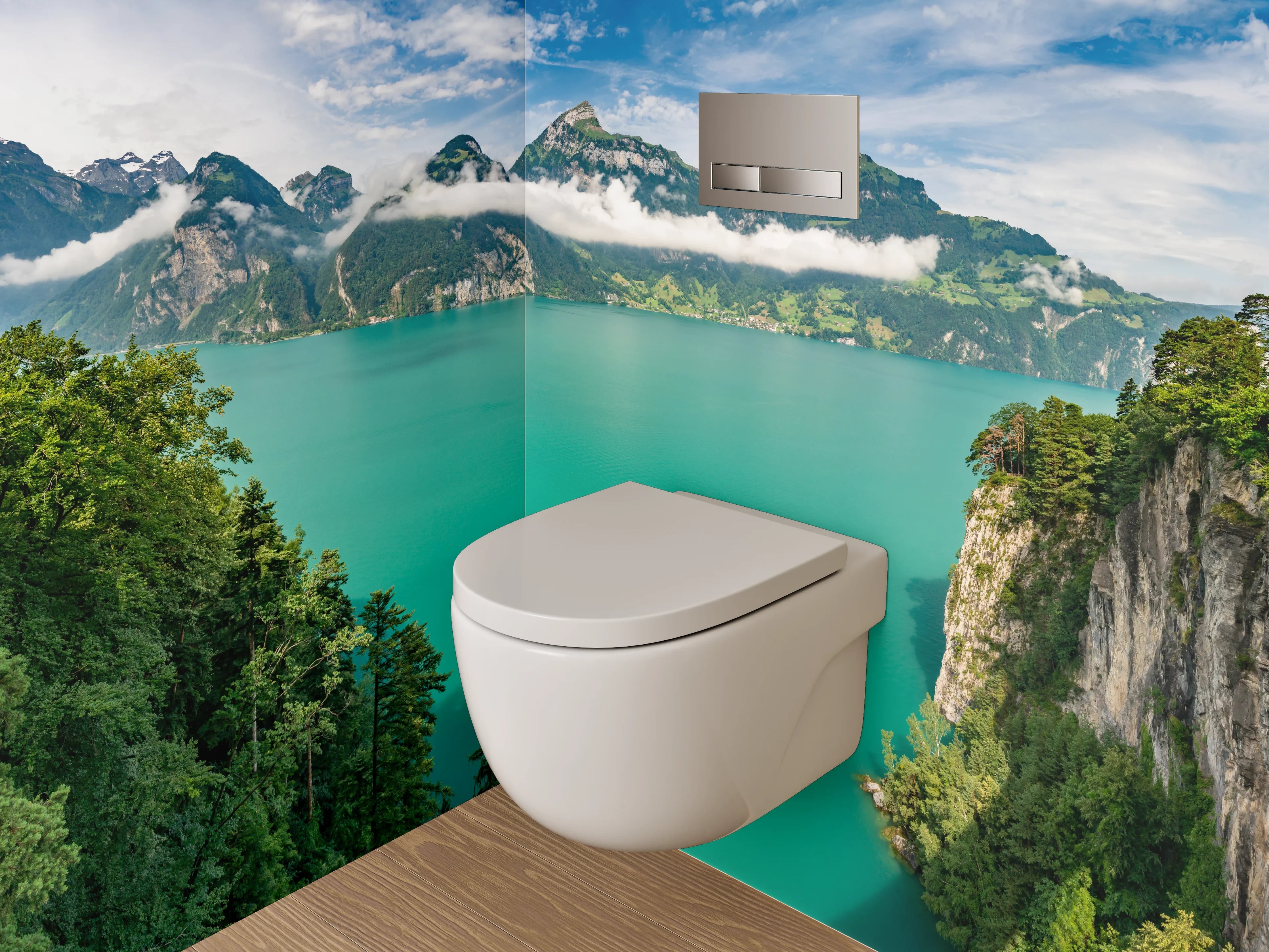 WC-Rückwand - Panorama Bergsee mit Alpenlandschaft