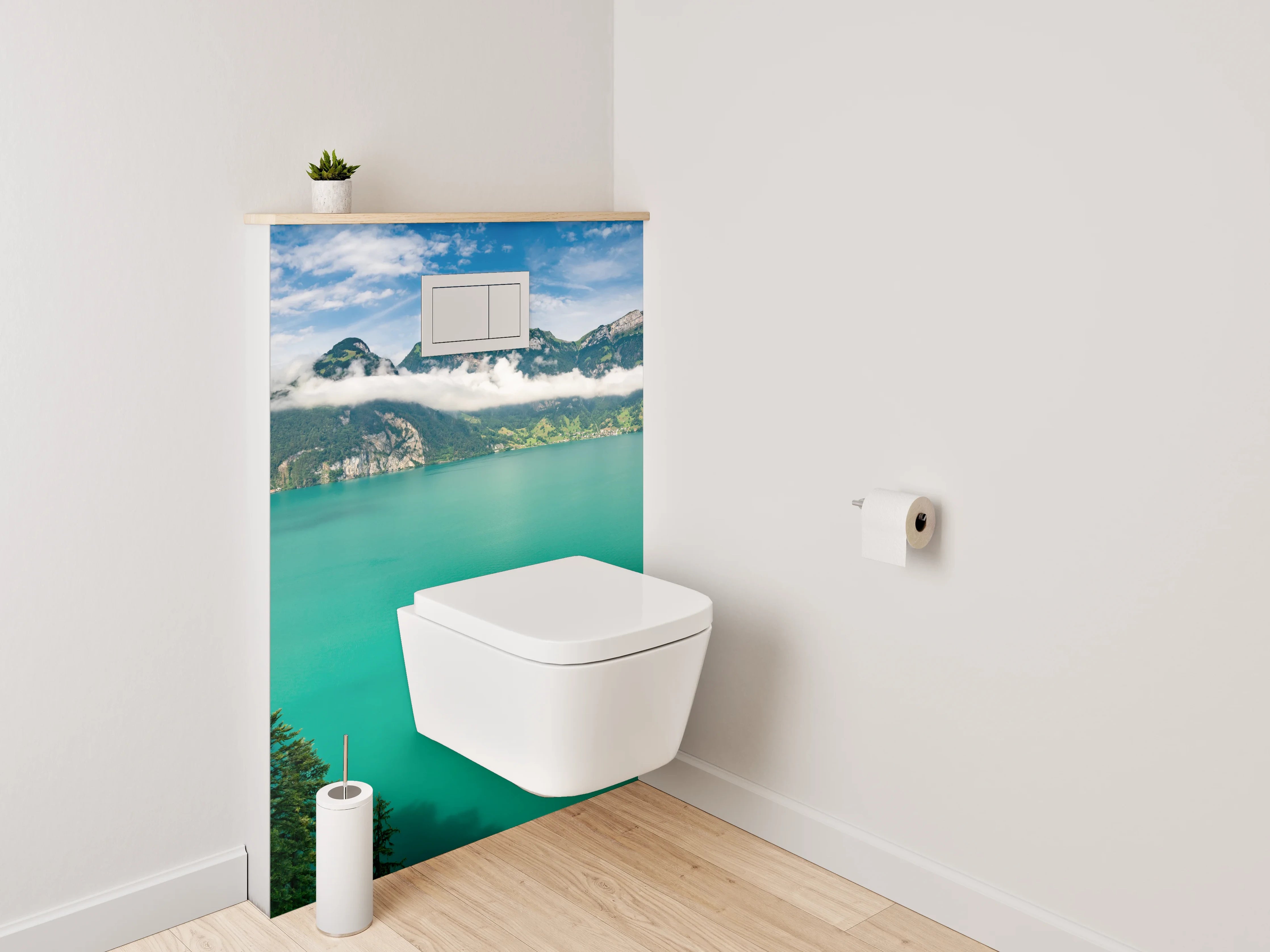 WC-Rückwand - Panorama Bergsee mit Alpenlandschaft
