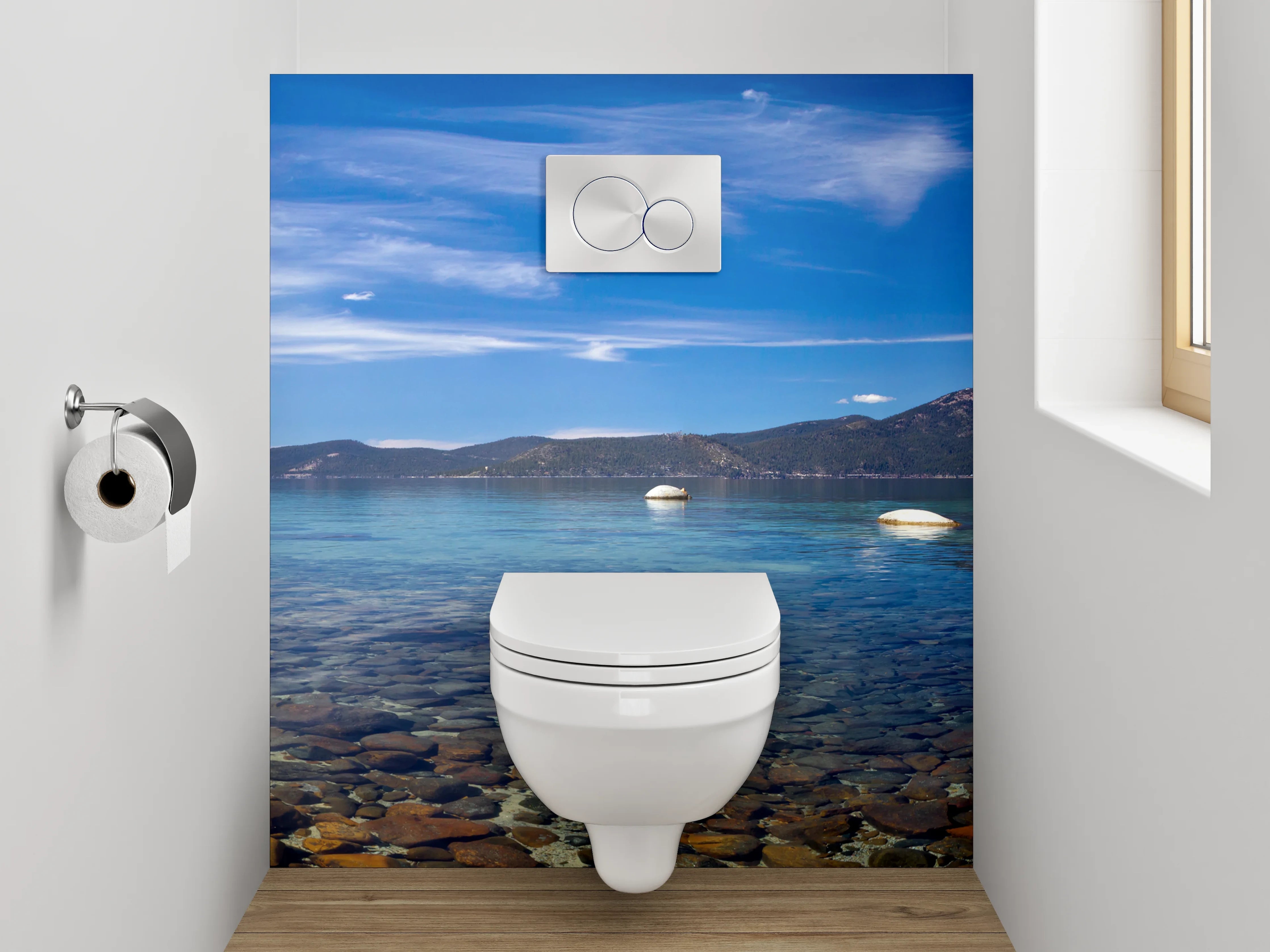 WC-Rückwand - Panorama Bergsee mit klarem Wasser