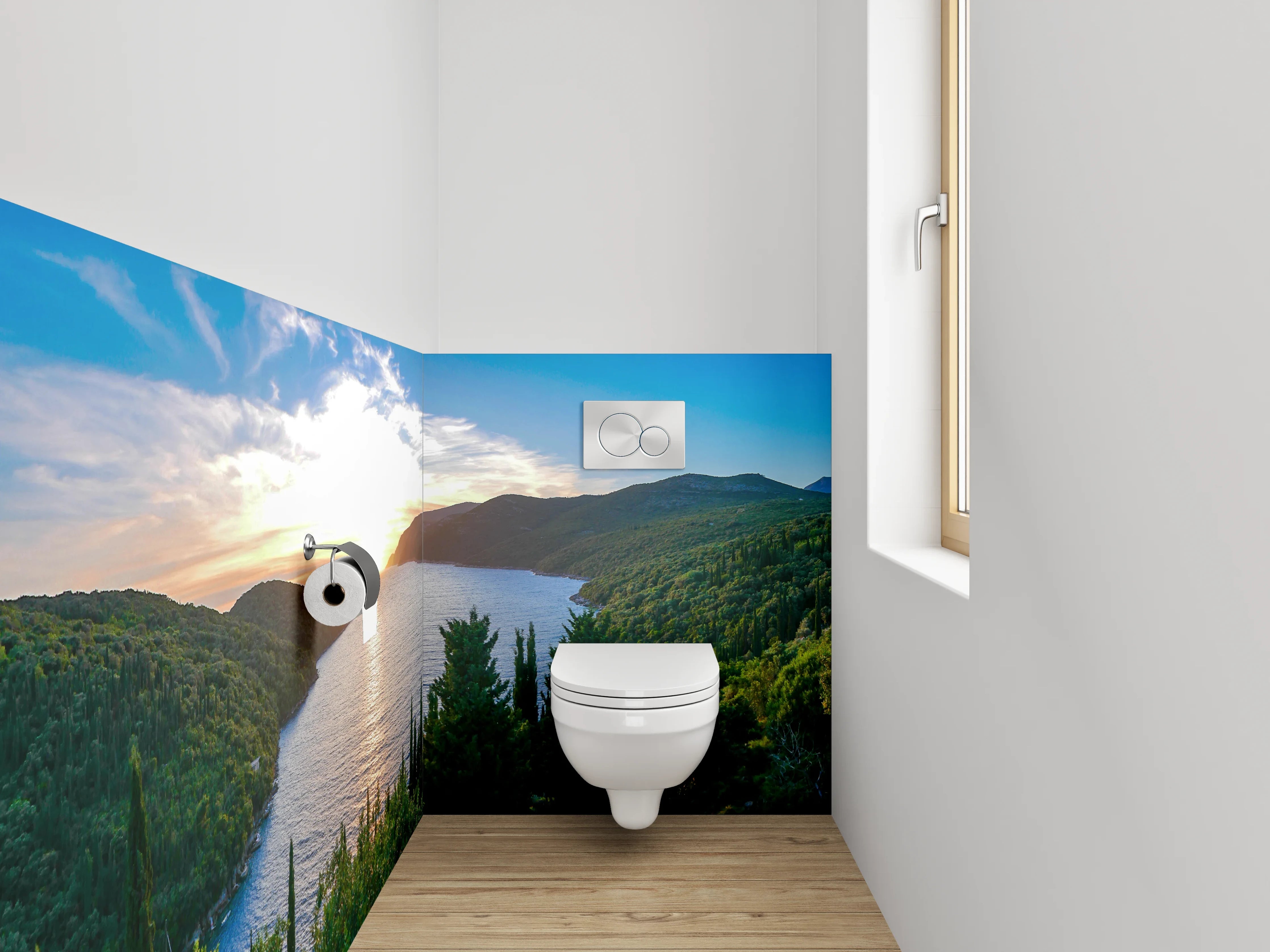 WC-Rückwand - Panorama Bucht Sonnenuntergang Meer