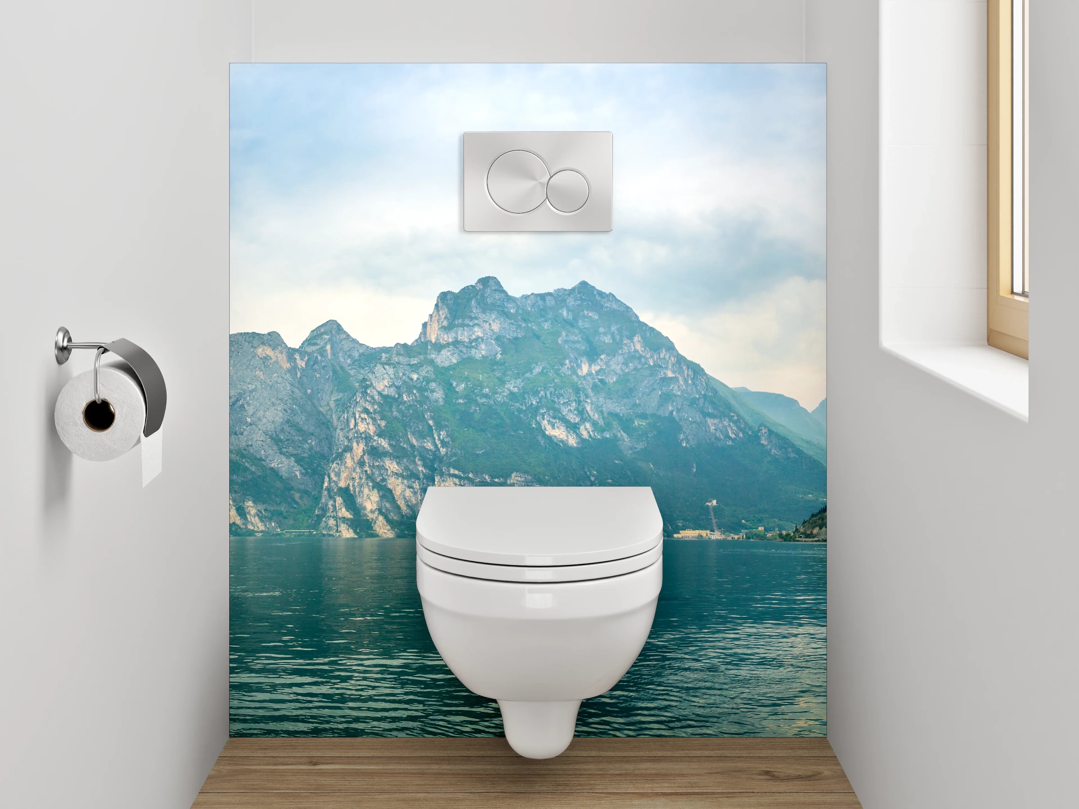 WC-Rückwand - Panorama Gardasee Berge Wolken